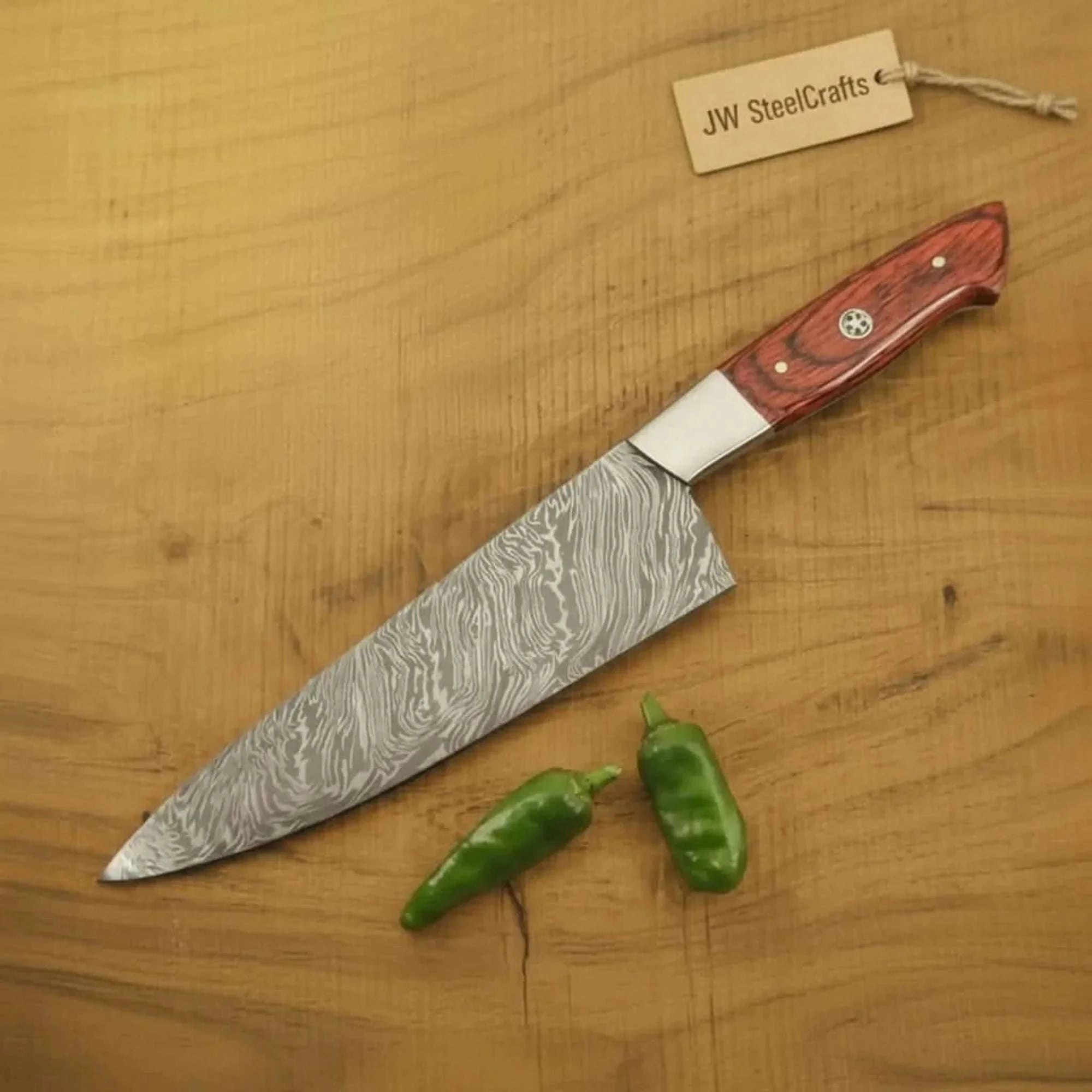 Palmarius Outdoors 12 Inch Handmade Damascus Gyuto Chef Knife – Japanese Style Blade with Red Pakka Wood Handle Chef Knife