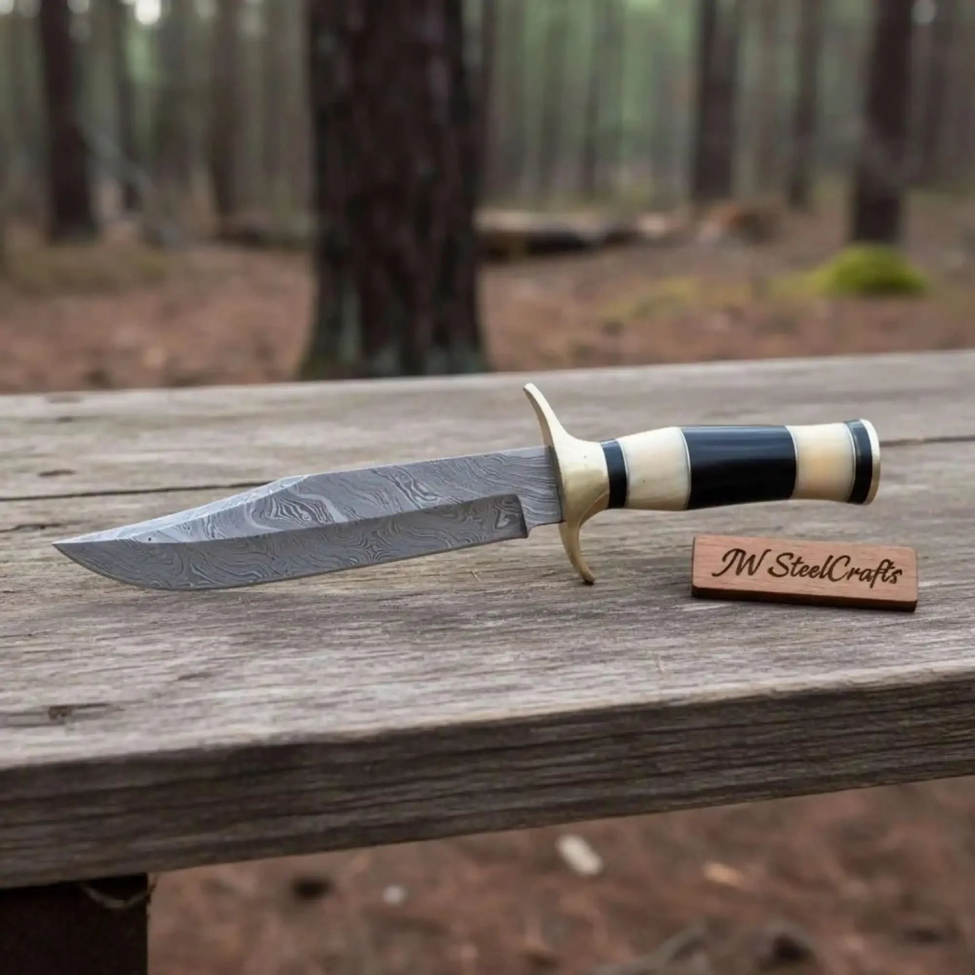 Sheffield Clip Point Bowie Knife Hand Forged Damascus Steel Custom Handmade Bowie JW SteelCrafts