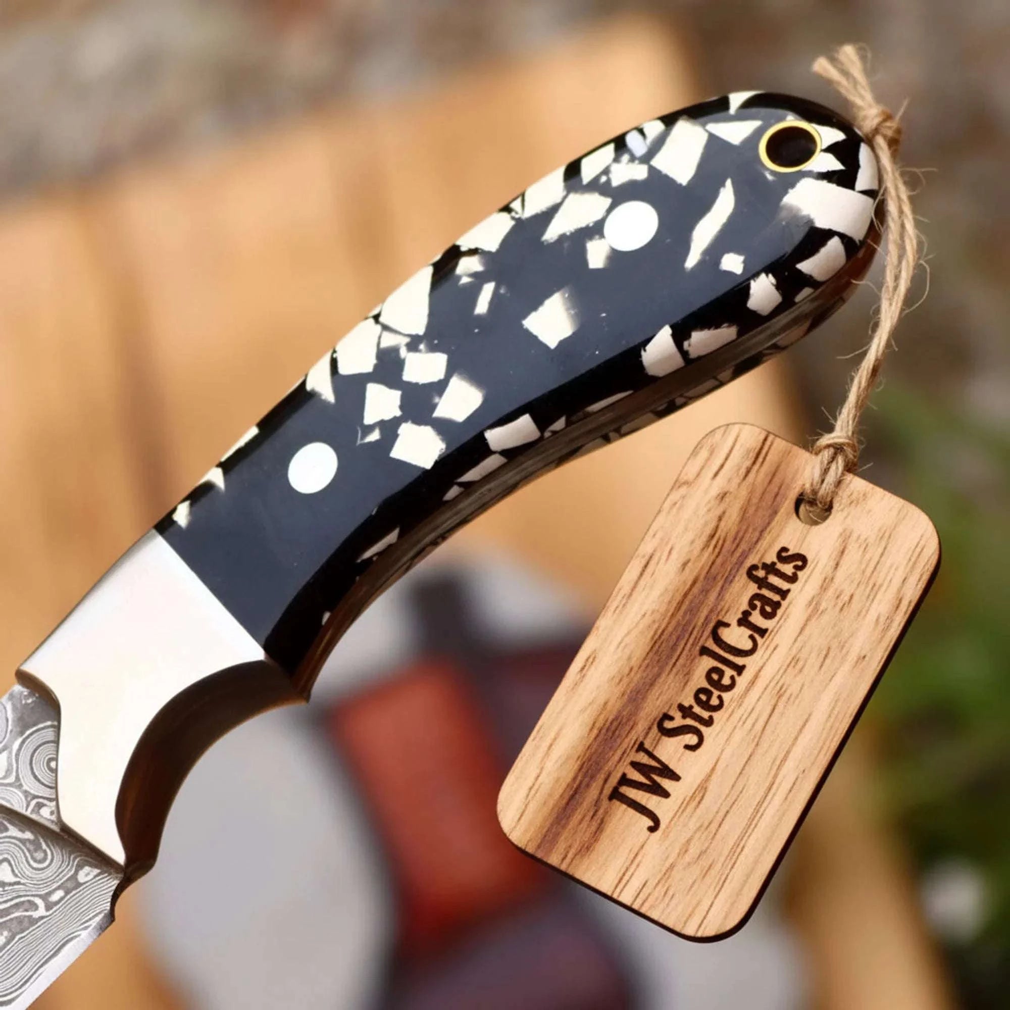 Palmarius Outdoors Buckhorn Trail Tracker Knife 10" Premium Hammered Damascus Stag Antler Tracker Knife
