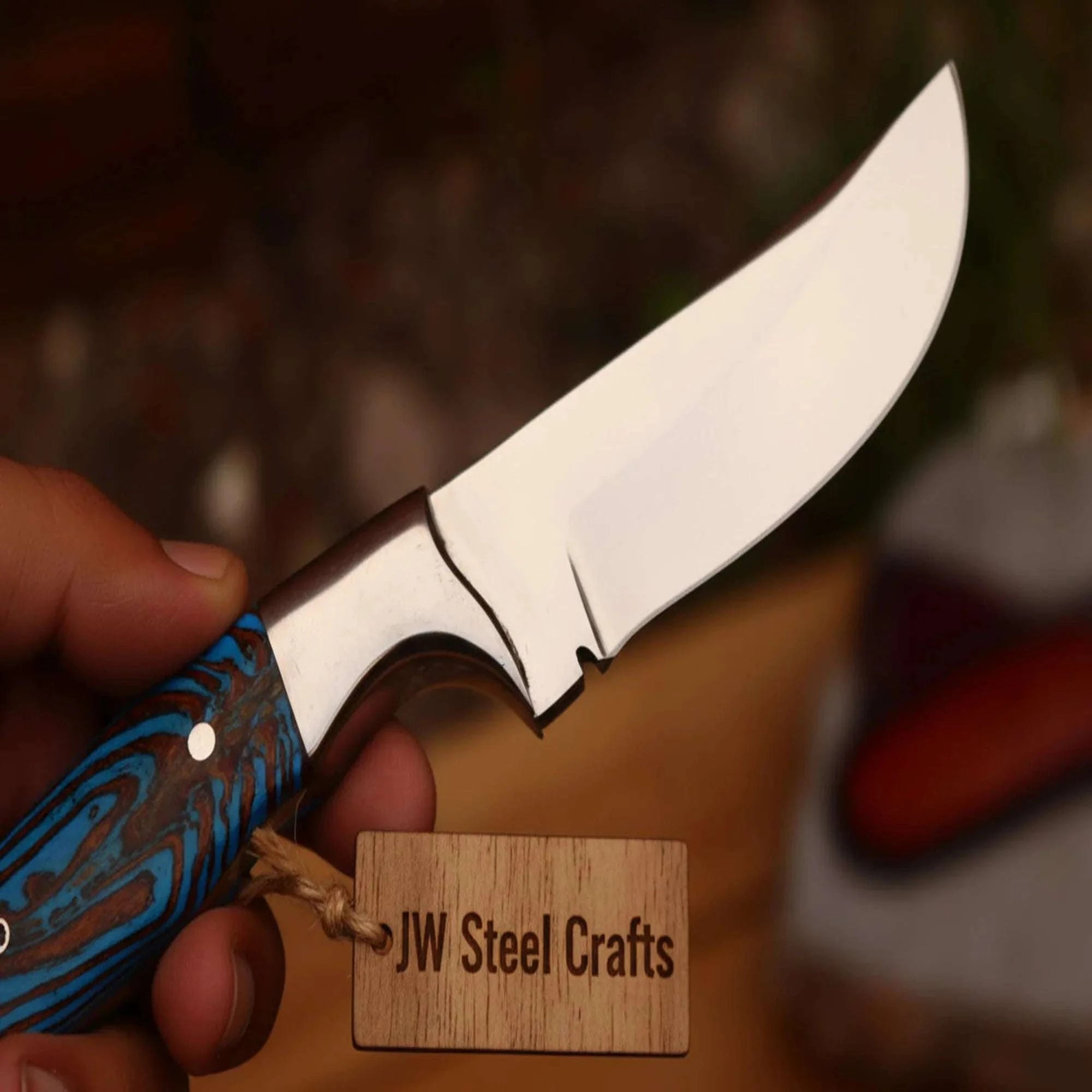 Palmarius Outdoors Sundance Turquoise Tracker Knife 10" Premium Hammered Damascus Tigerwood Tracker Knife