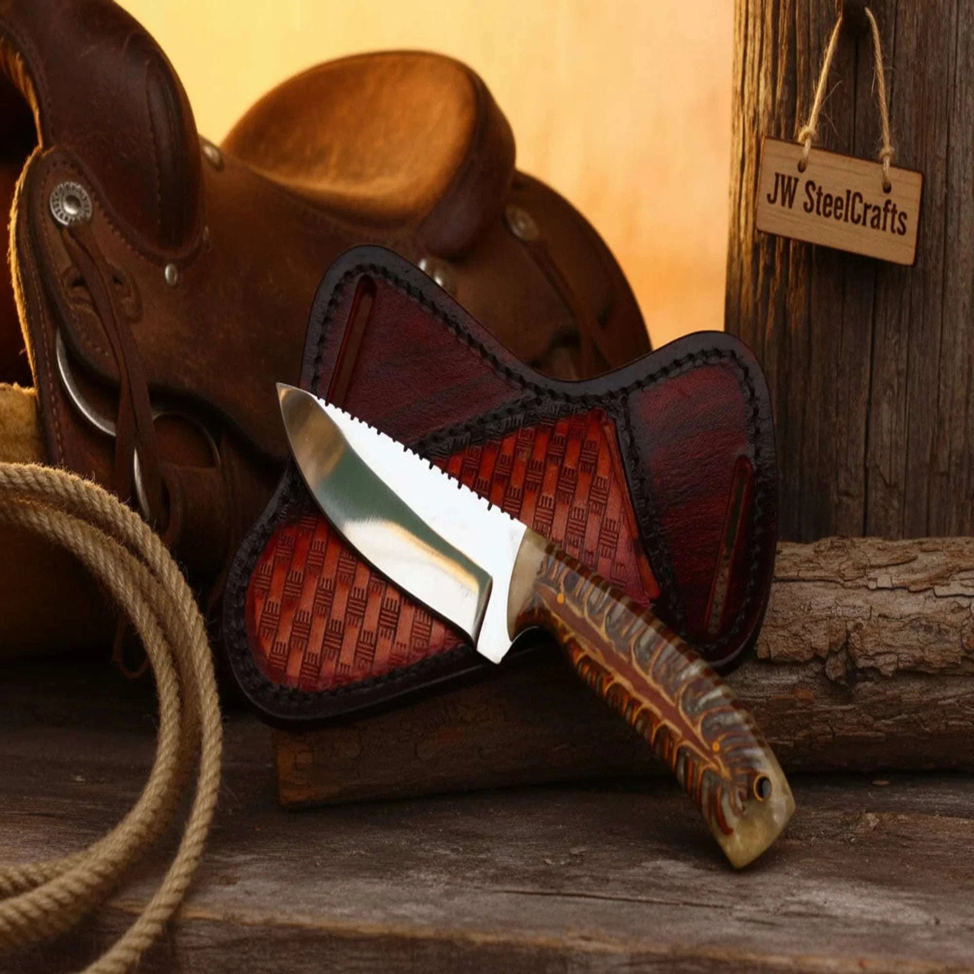 Palmarius Outdoors Ridgeline Stag Skinner Knife 8" Handmade Damascus Steel with Brass Bolster Skinner Knife