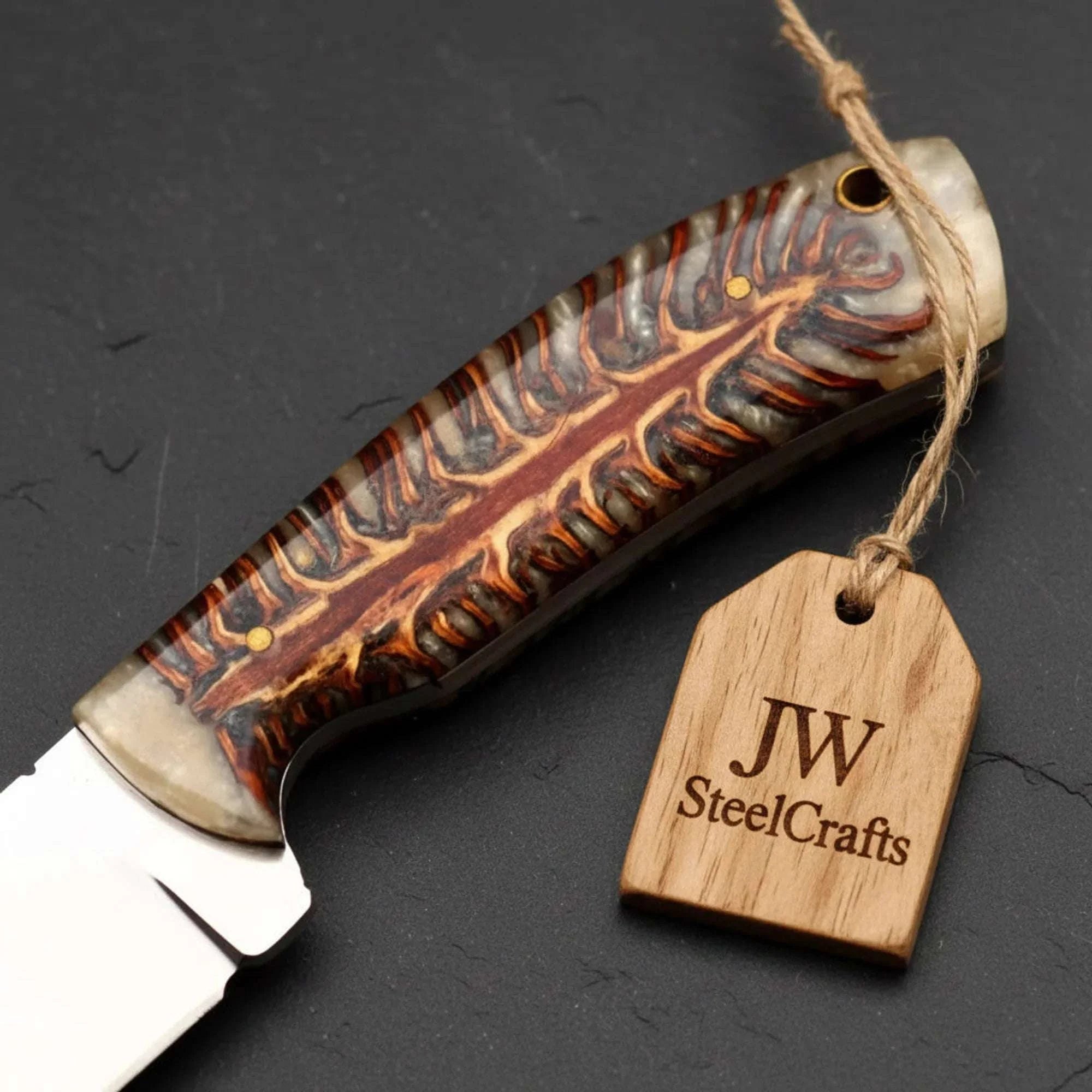 Palmarius Outdoors Ridgeline Stag Skinner Knife 8" Handmade Damascus Steel with Brass Bolster Skinner Knife