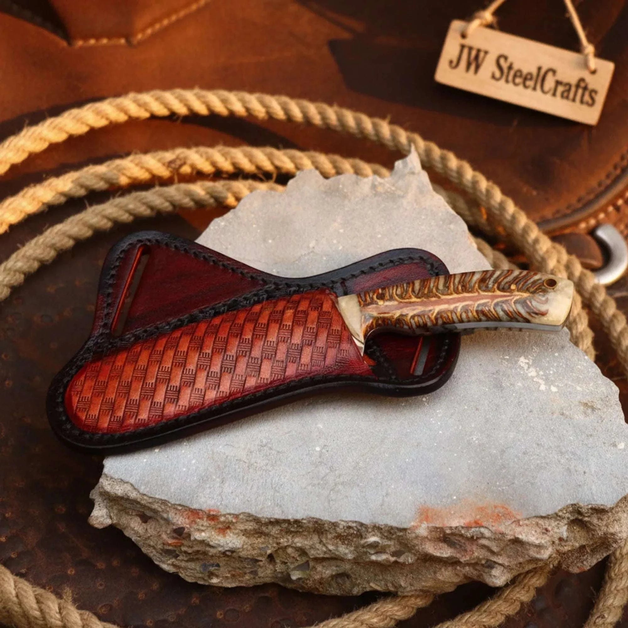 Palmarius Outdoors Ridgeline Stag Skinner Knife 8" Handmade Damascus Steel with Brass Bolster Skinner Knife