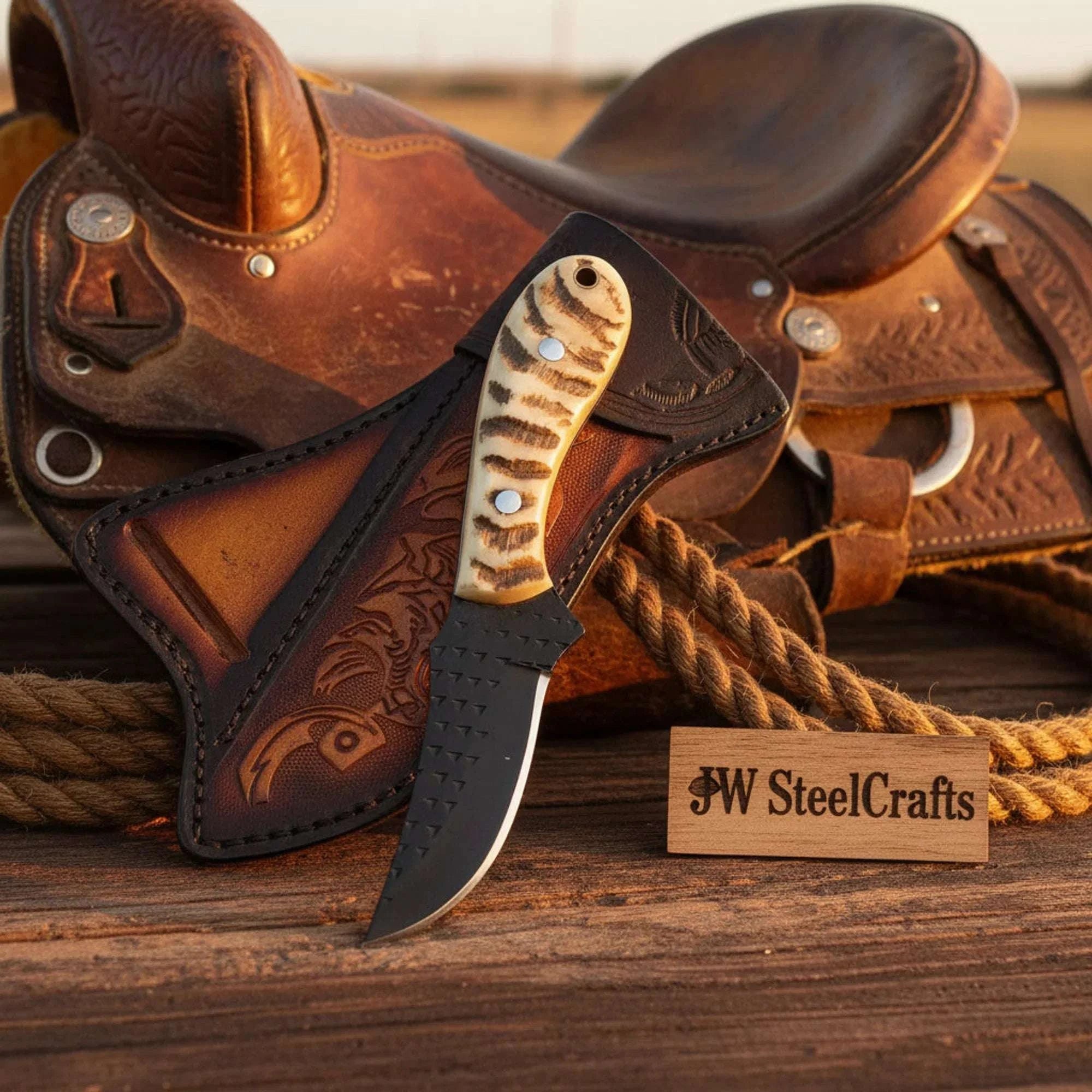 Palmarius Outdoors Ironstag Cowboy Knife 8" Handmade Carbon Steel Stag Horn Handle cowboy knives