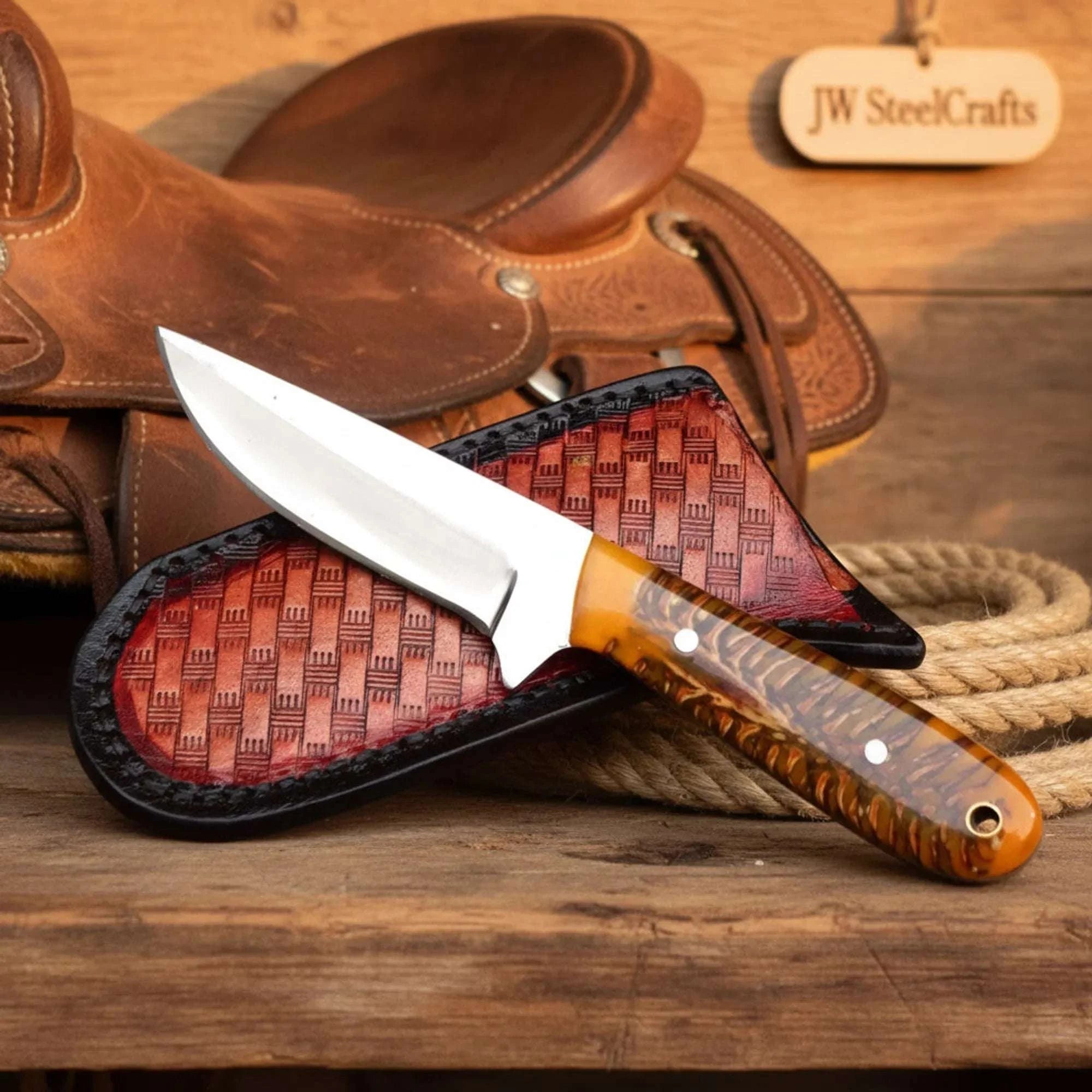 Palmarius Outdoors Rosewood Trail Skinner Knife 8" Handmade Damascus Reddish-Brown Wood Handle Skinner Knife