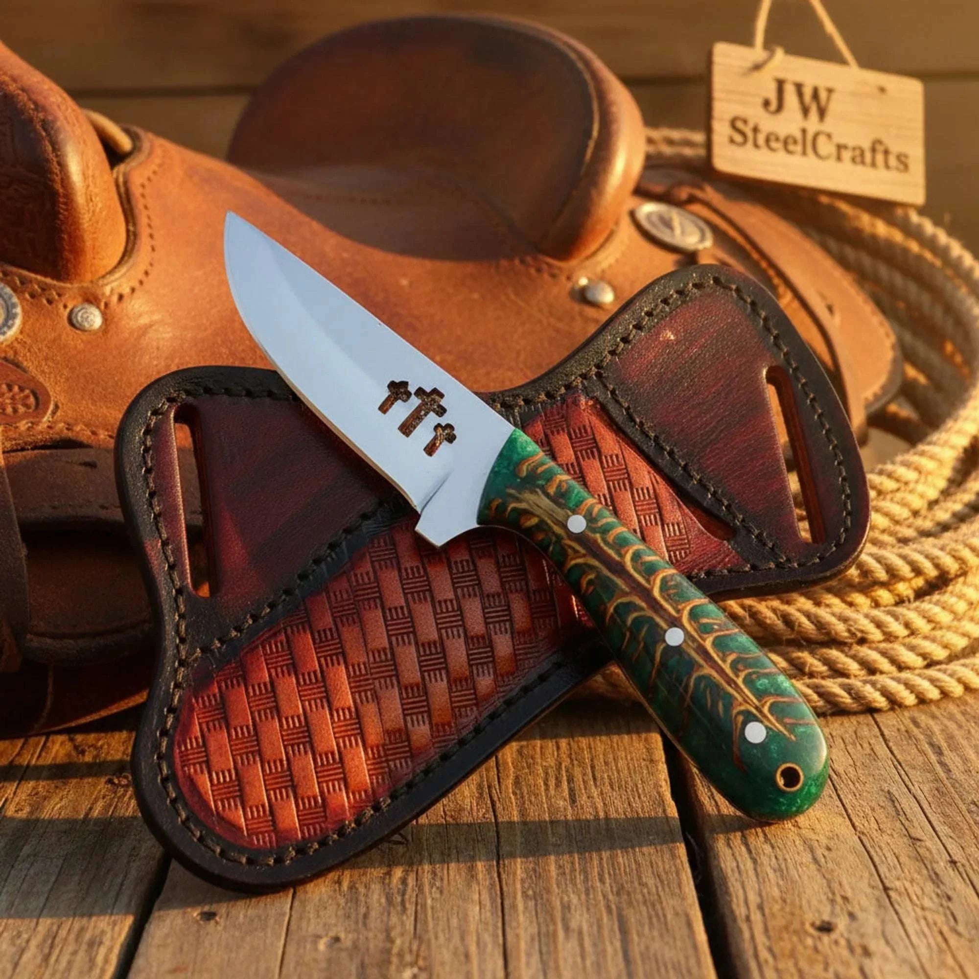Palmarius Outdoors Emerald Ridge Skinner Knife 7" Handmade Green Resin Damascus Blade Skinner Knife