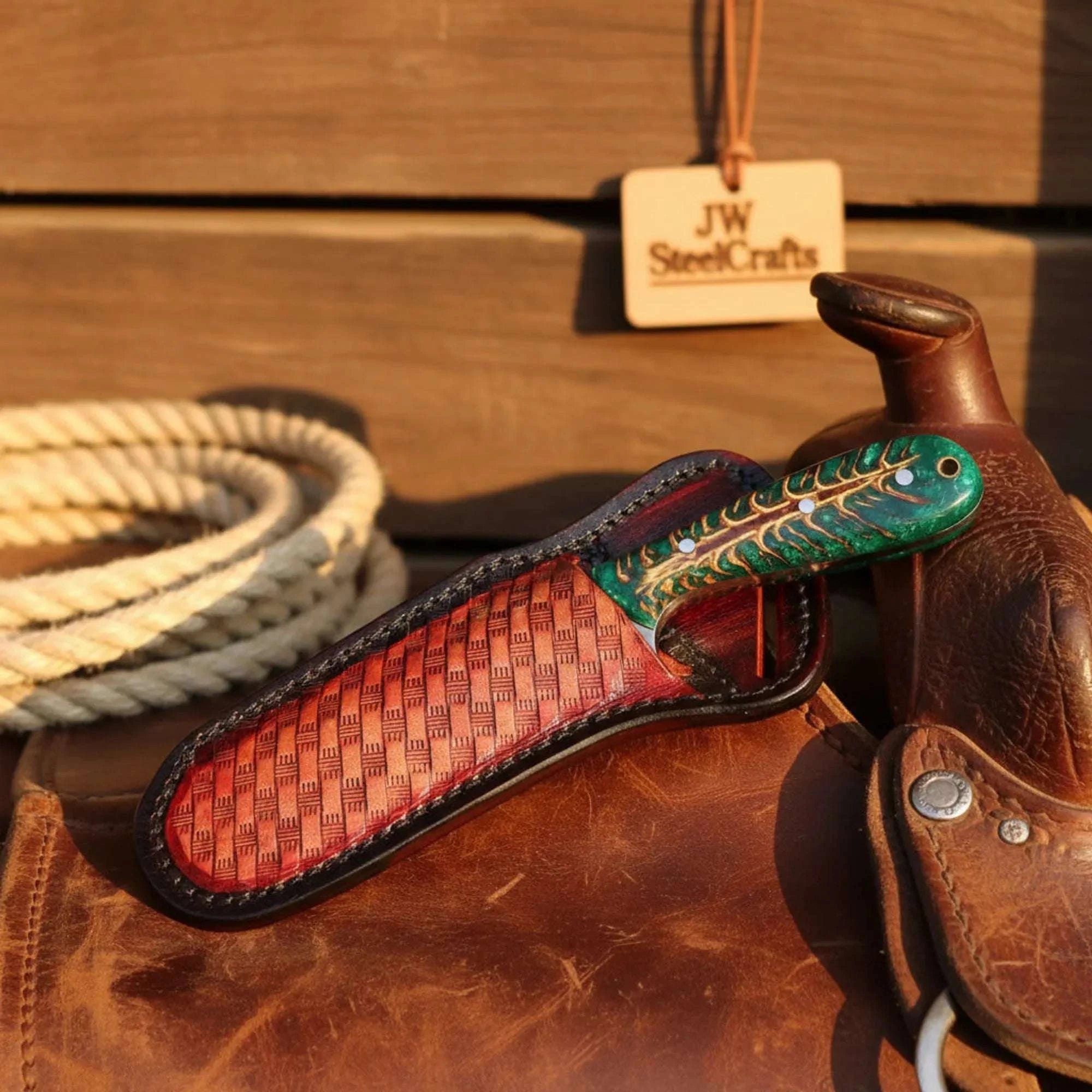 Palmarius Outdoors Emerald Ridge Skinner Knife 7" Handmade Green Resin Damascus Blade Skinner Knife