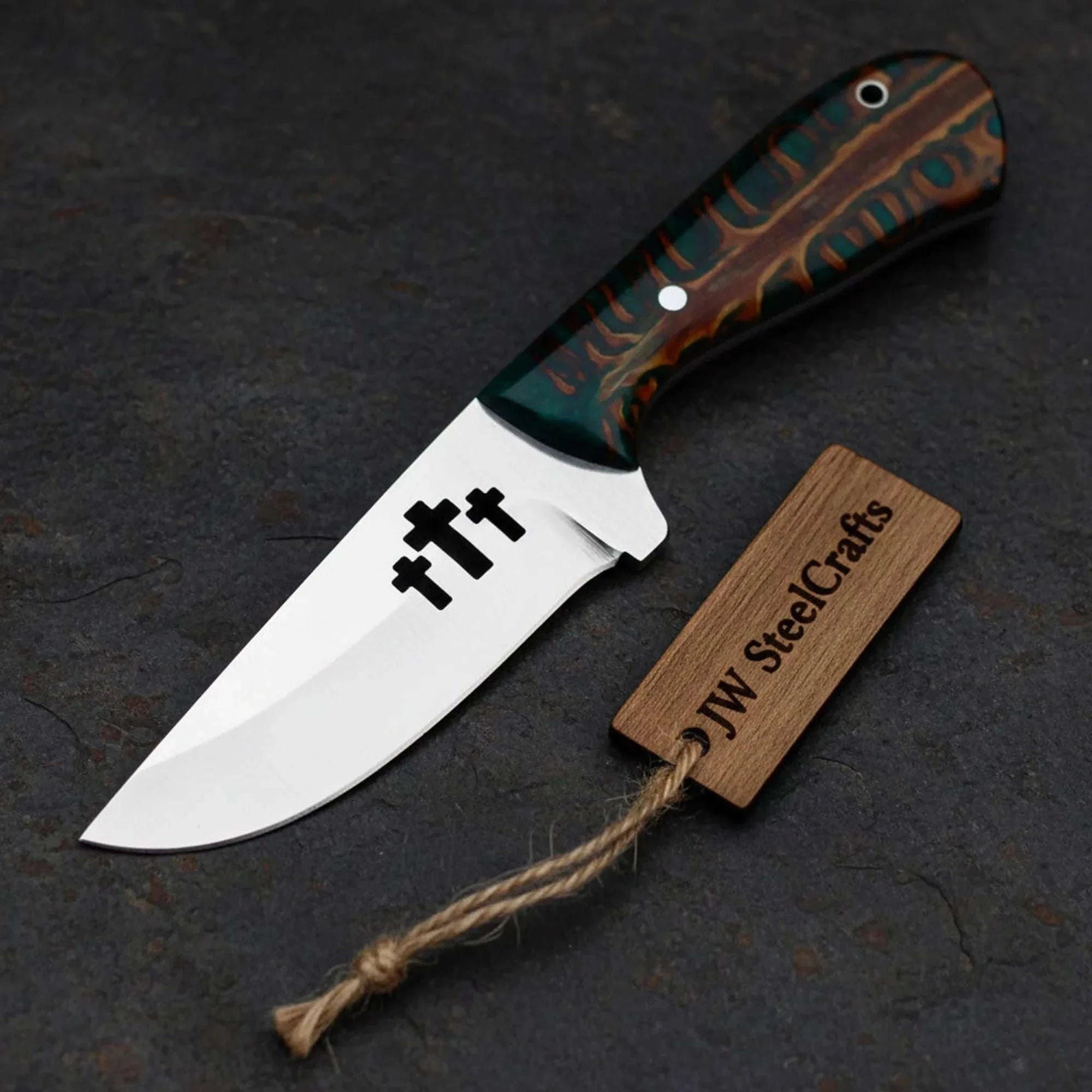 Palmarius Outdoors Emerald Ridge Skinner Knife 7" Handmade Green Resin Damascus Blade Skinner Knife