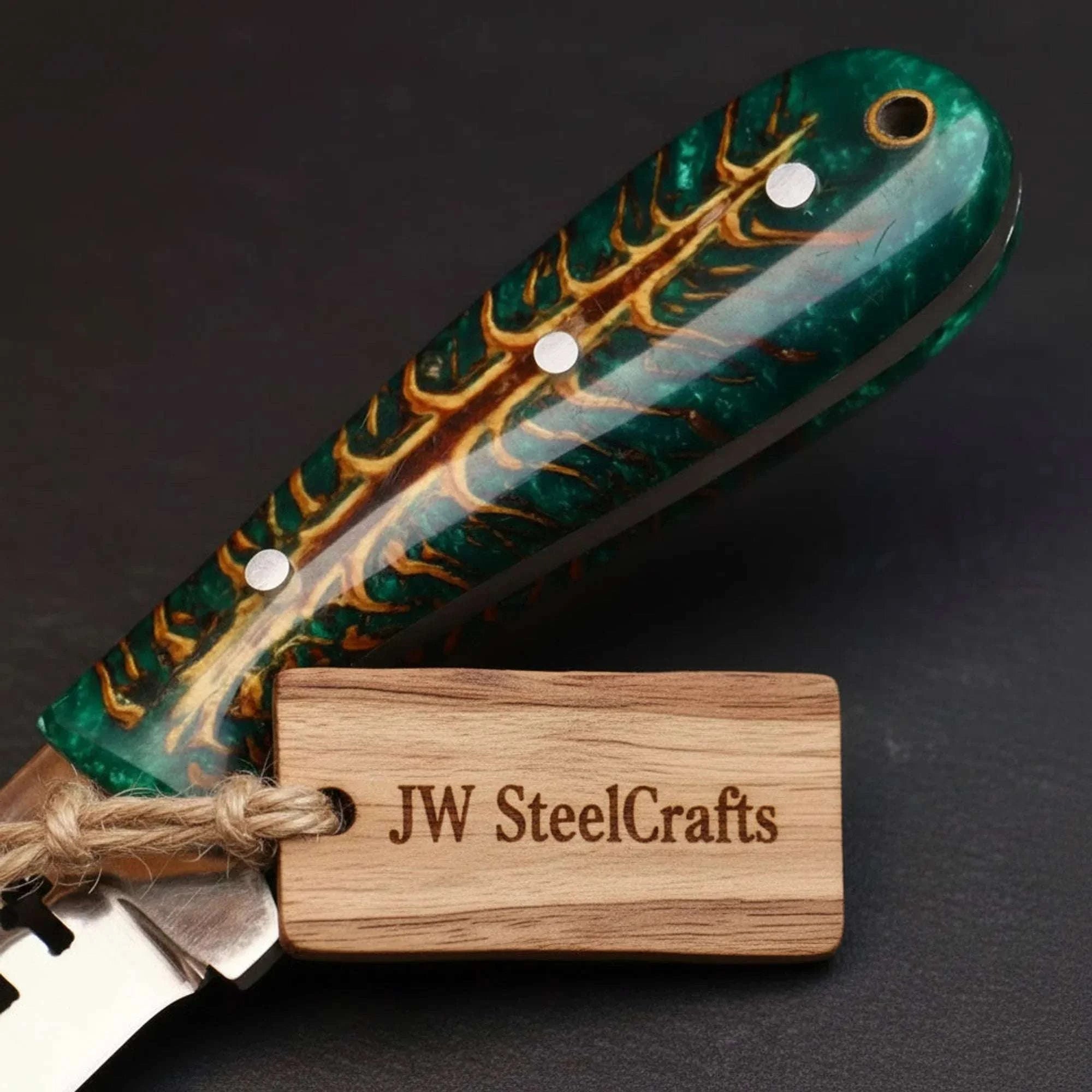 Palmarius Outdoors Emerald Ridge Skinner Knife 7" Handmade Green Resin Damascus Blade Skinner Knife