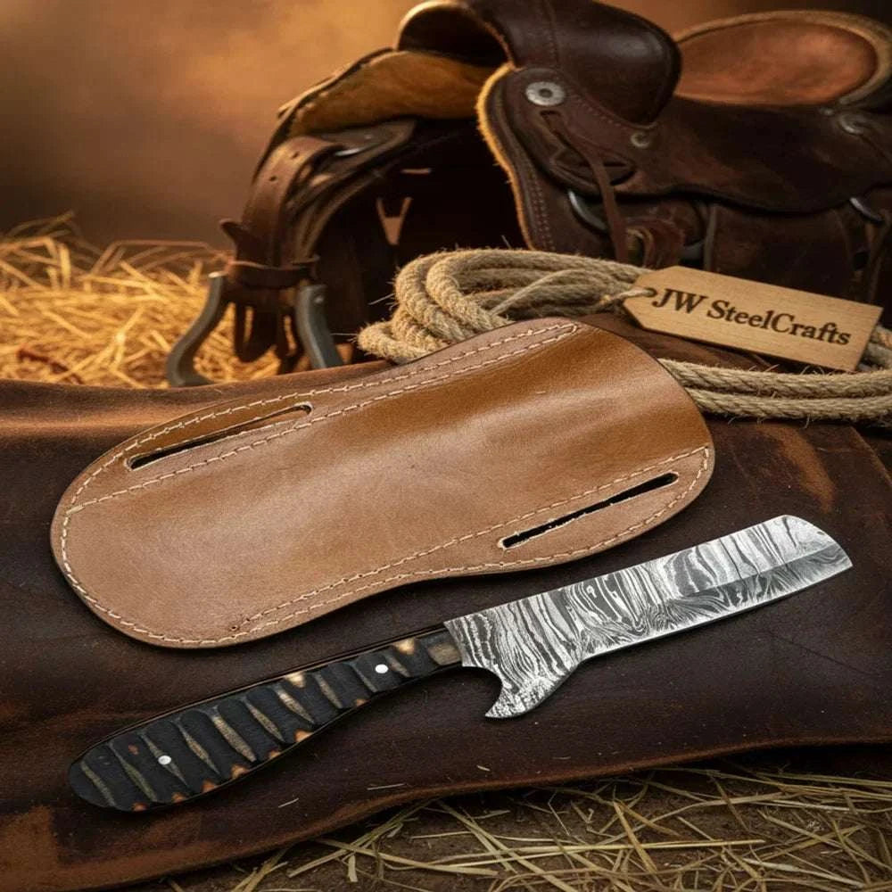Palmarius Outdoors Homestead Bull Cutter Knife 8" Handmade Damascus Black Textured Handle Bull Cutter Knives Set