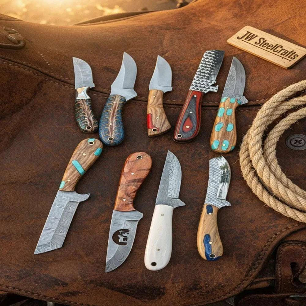 Palmarius Outdoors Ranchland Blade Collection Handmade Set of 8 Damascus Steel Knives 