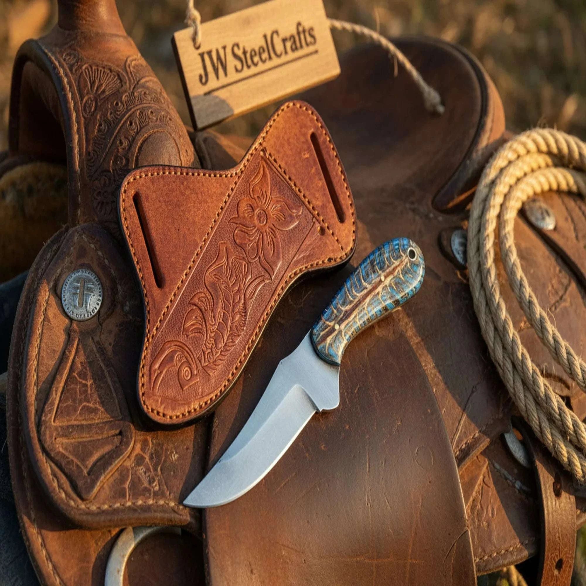 Palmarius Outdoors Antler Ridge Skinner Knife 8" Handmade Damascus Stag Horn Handle Skinner Knife