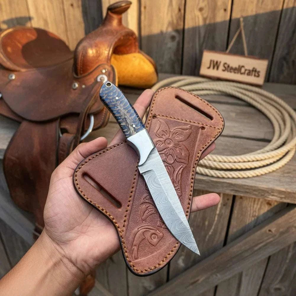 Palmarius Outdoors Darkline Ridge Skinner Knife 9" Handmade Damascus Dark Handle - JW Steelcrafts Skinner Knife
