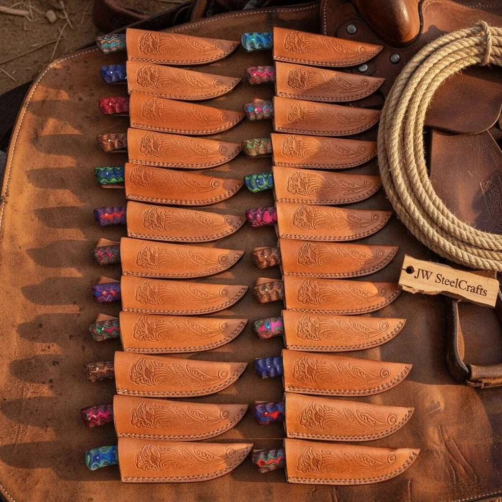 Palmarius Outdoors Trailrider Cowboy Blade 7" Handmade Damascus Multicolor Resin Handle cowboy knives
