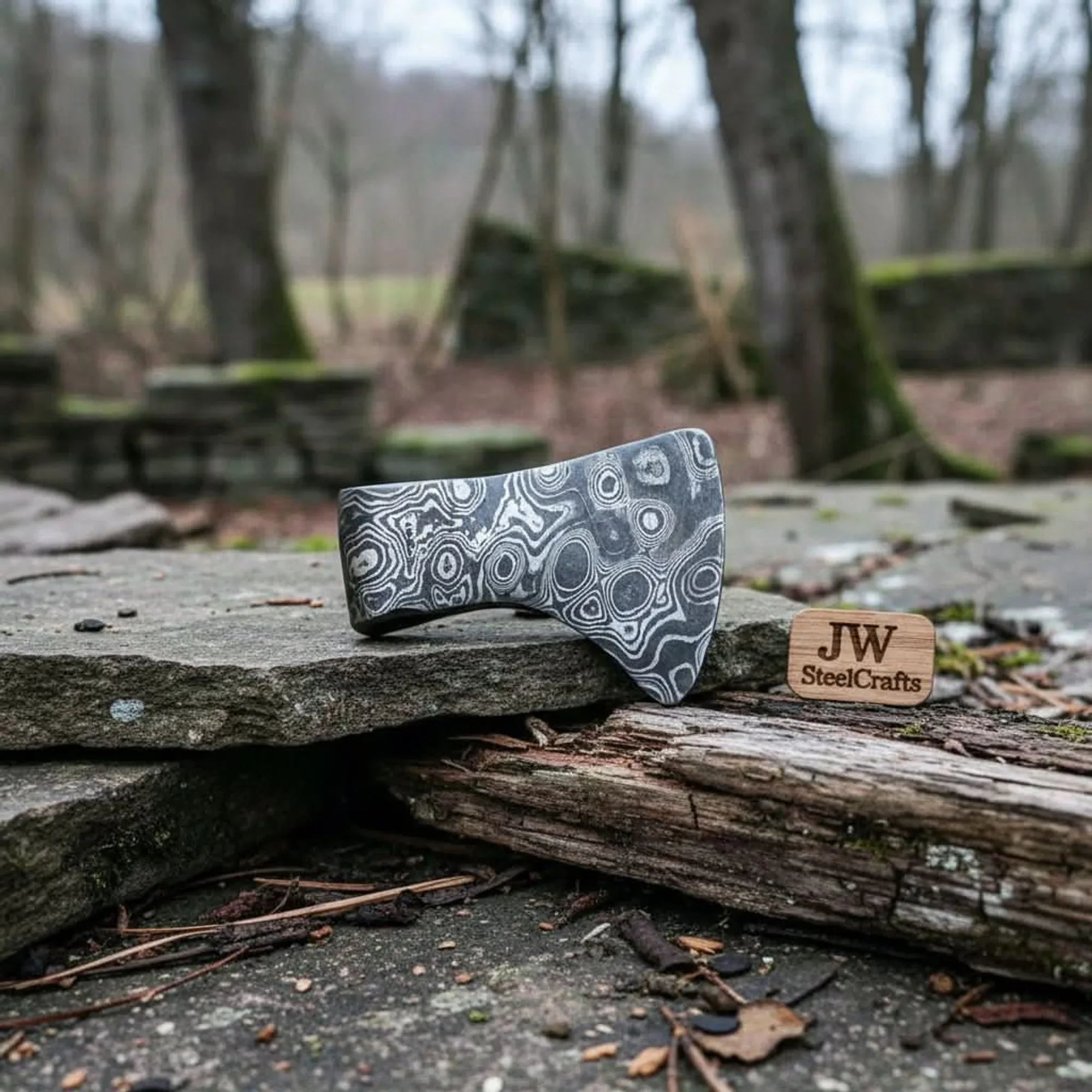 Damascus Viking Axe Pendant with Raindrop Pattern Steel