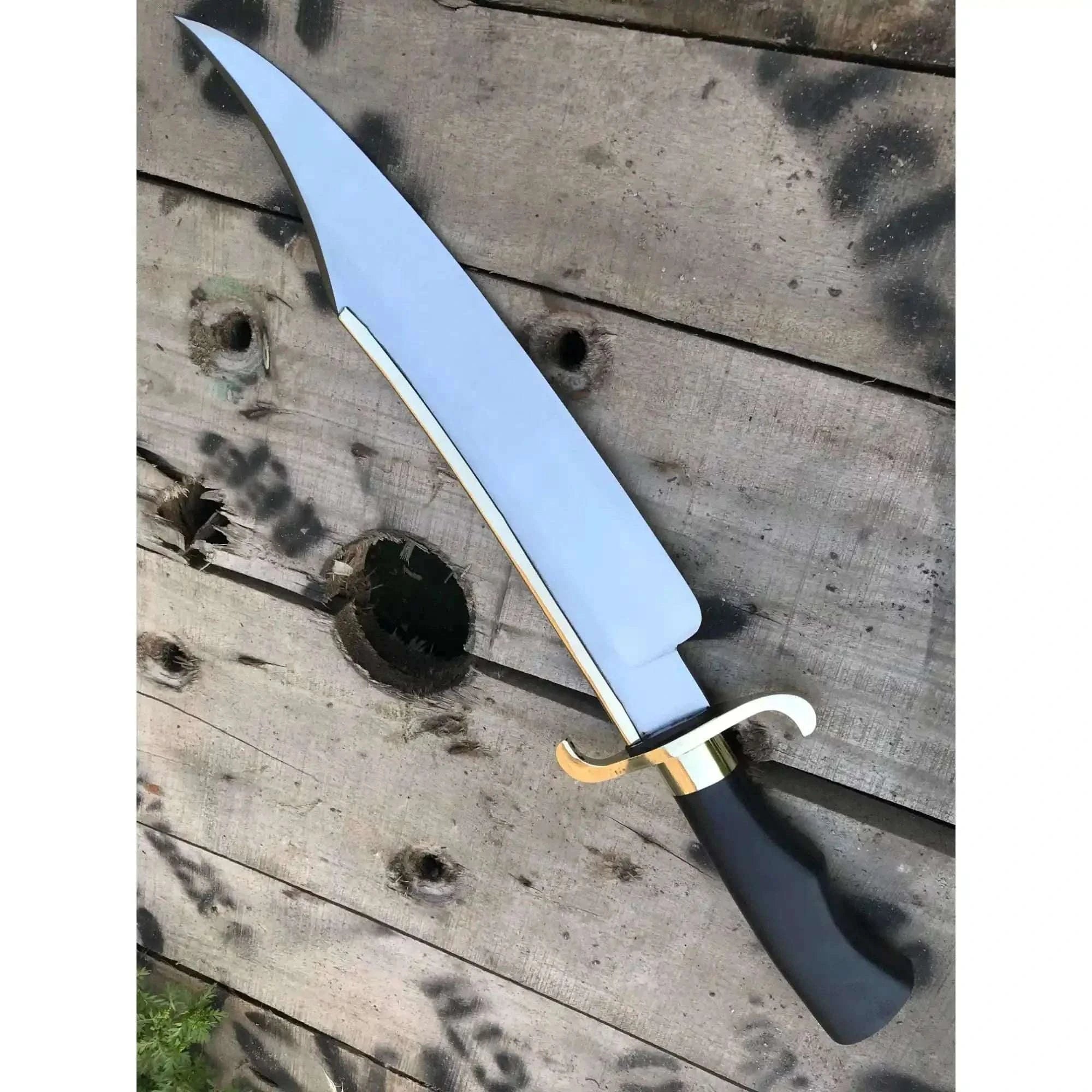 Palmarius Outdoors Carbon Steel 10-Inch Clip Point Bowie Knife — Black Handle, Brass S-Guard & Mirror Polished Blade Bowie Knife