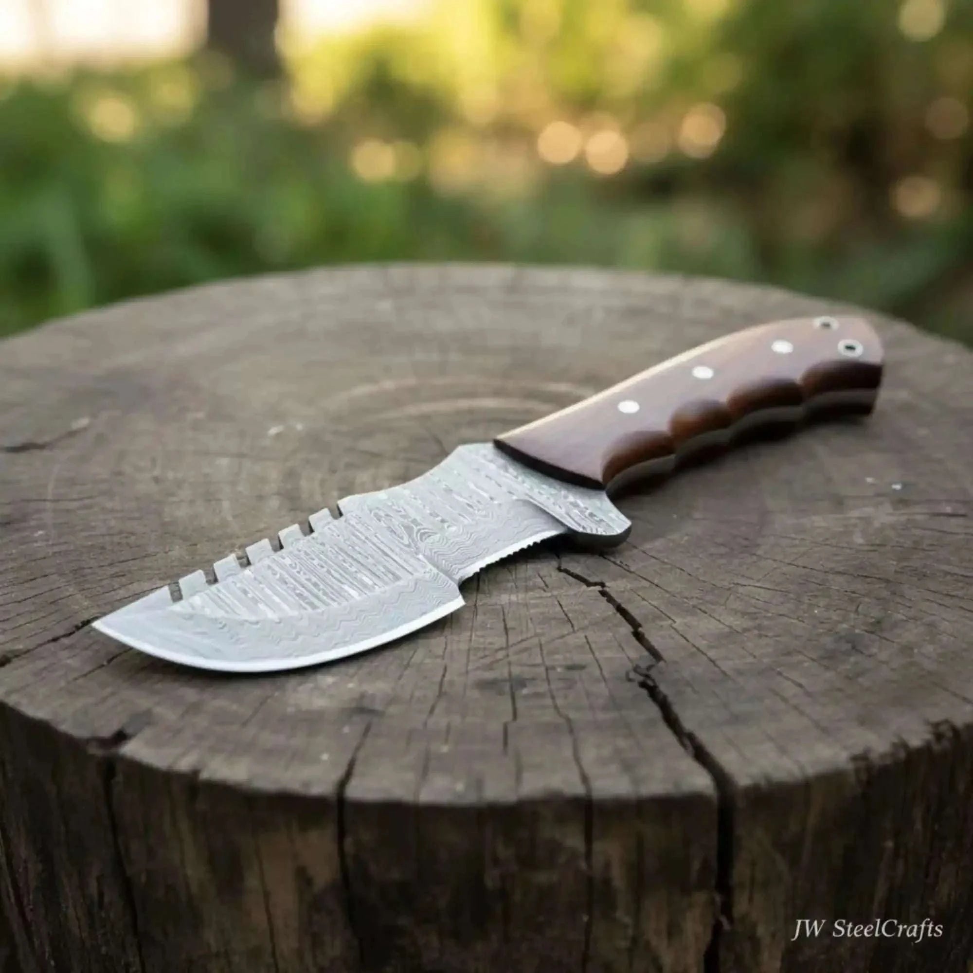 Palmarius Outdoors Damascus Tracker Knife Multi Edge Fixed Blade Sawback Outdoor Tool 