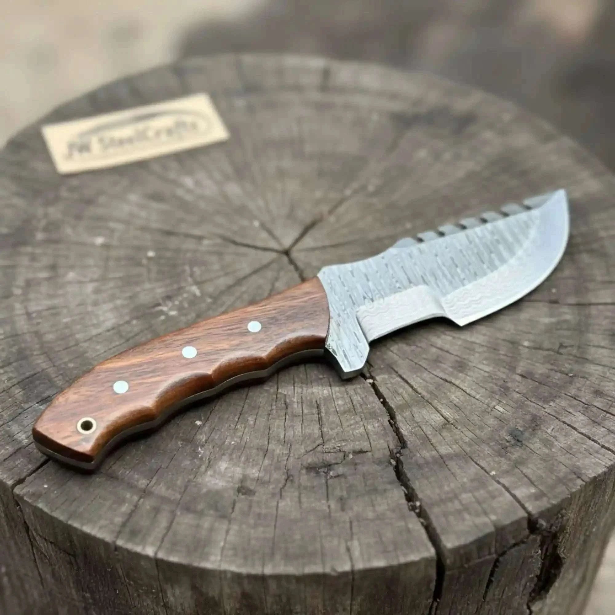 Palmarius Outdoors Damascus Tracker Knife Multi Edge Fixed Blade Sawback Outdoor Tool 