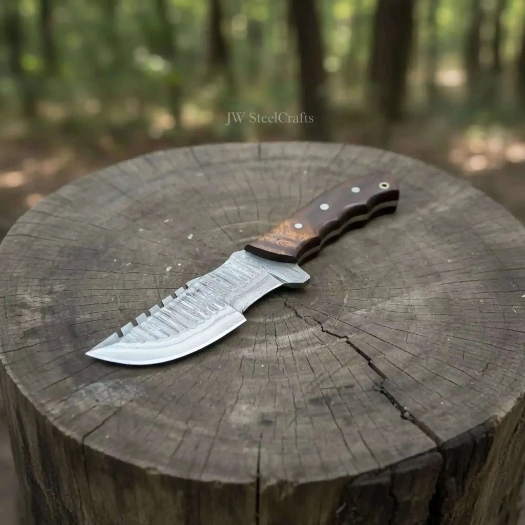 Palmarius Outdoors Damascus Tracker Knife Multi Edge Fixed Blade Sawback Outdoor Tool 