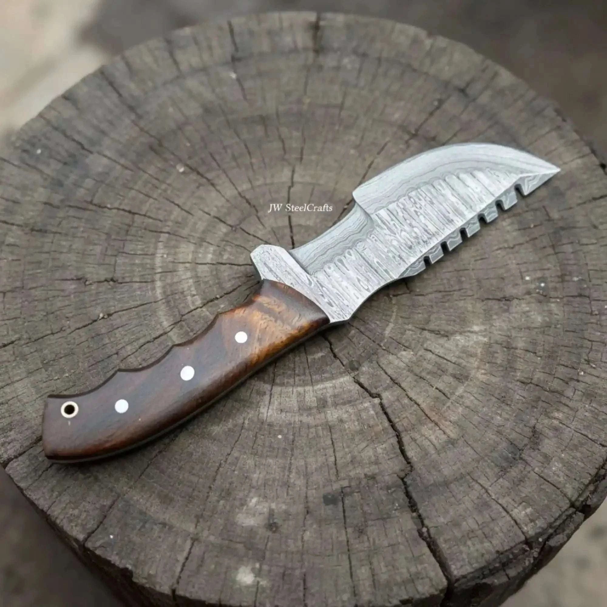 Palmarius Outdoors Damascus Tracker Knife Multi Edge Fixed Blade Sawback Outdoor Tool 
