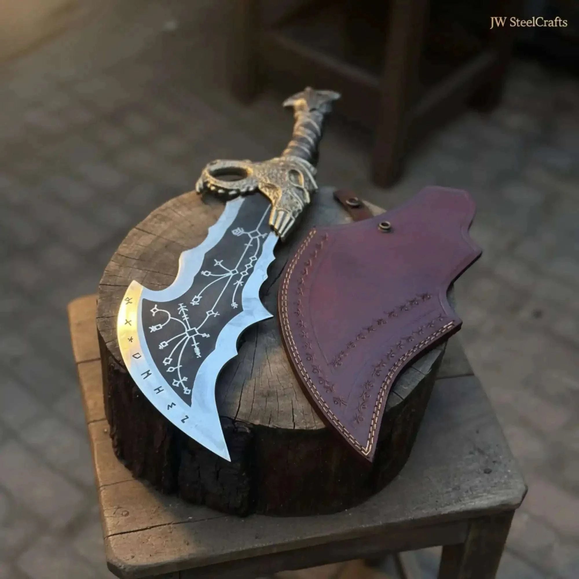 Palmarius Outdoors Blades of Chaos Replica Inspired Crescent Blade With Leather Sheath 