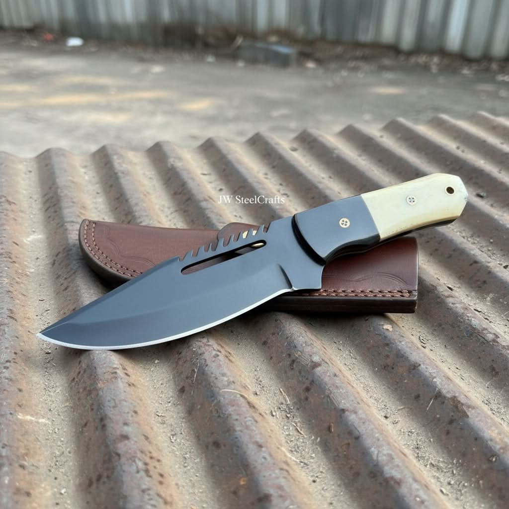 Palmarius Outdoors Straight Back Hunting Knife 5 Inch black powder coated Blade Tracker Knife