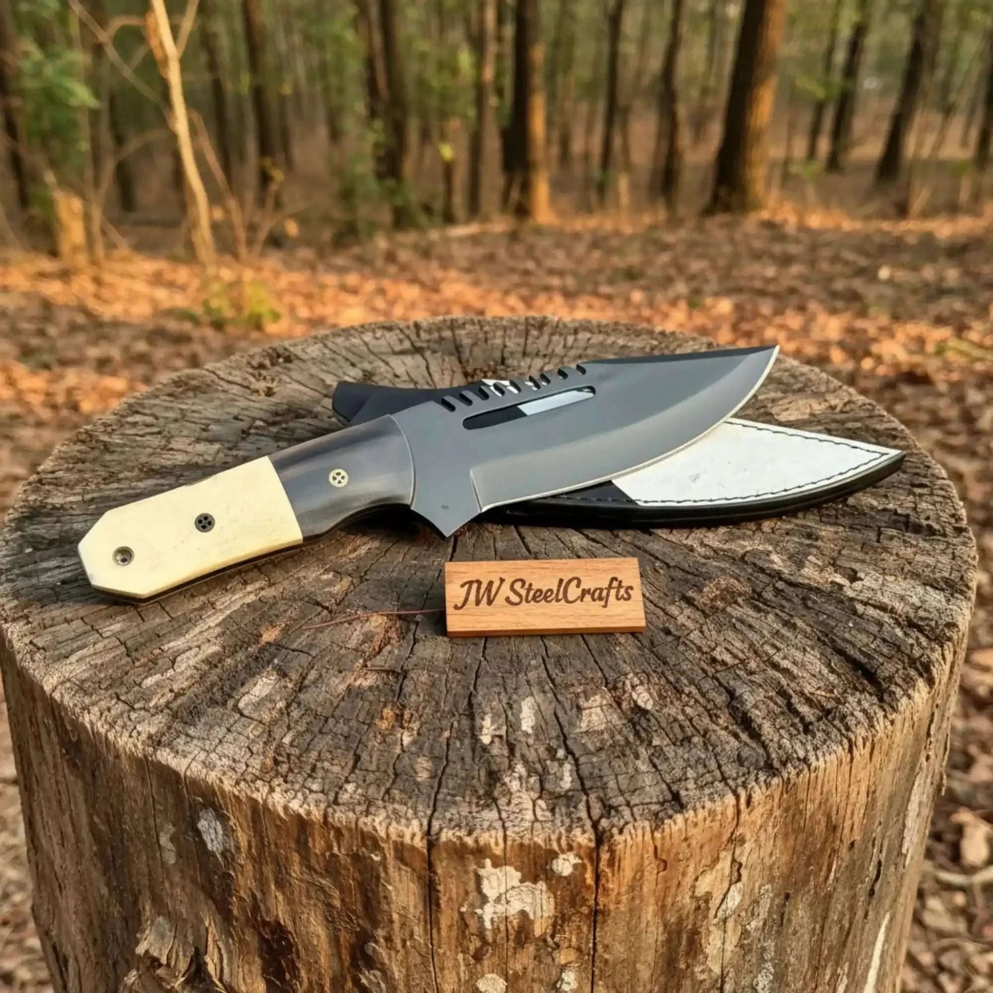 Palmarius Outdoors Straight Back Hunting Knife 5 Inch black powder coated Blade Tracker Knife
