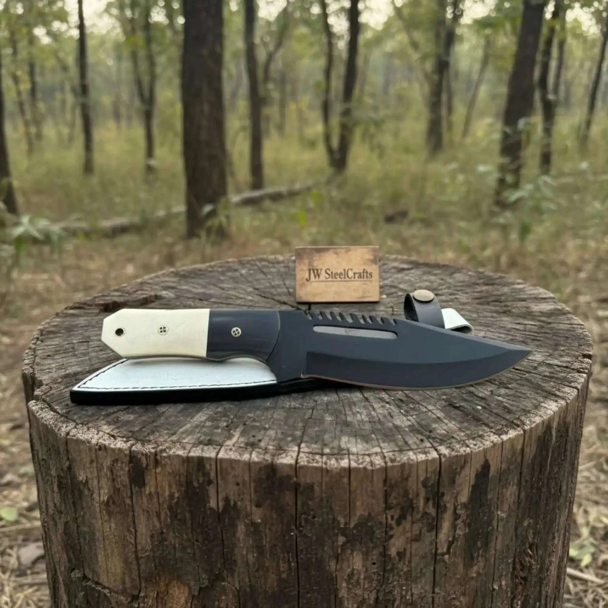 Palmarius Outdoors Straight Back Utility Knife 8” Blade Fixed Blade Filework Spine Bone Handle with Sheath 