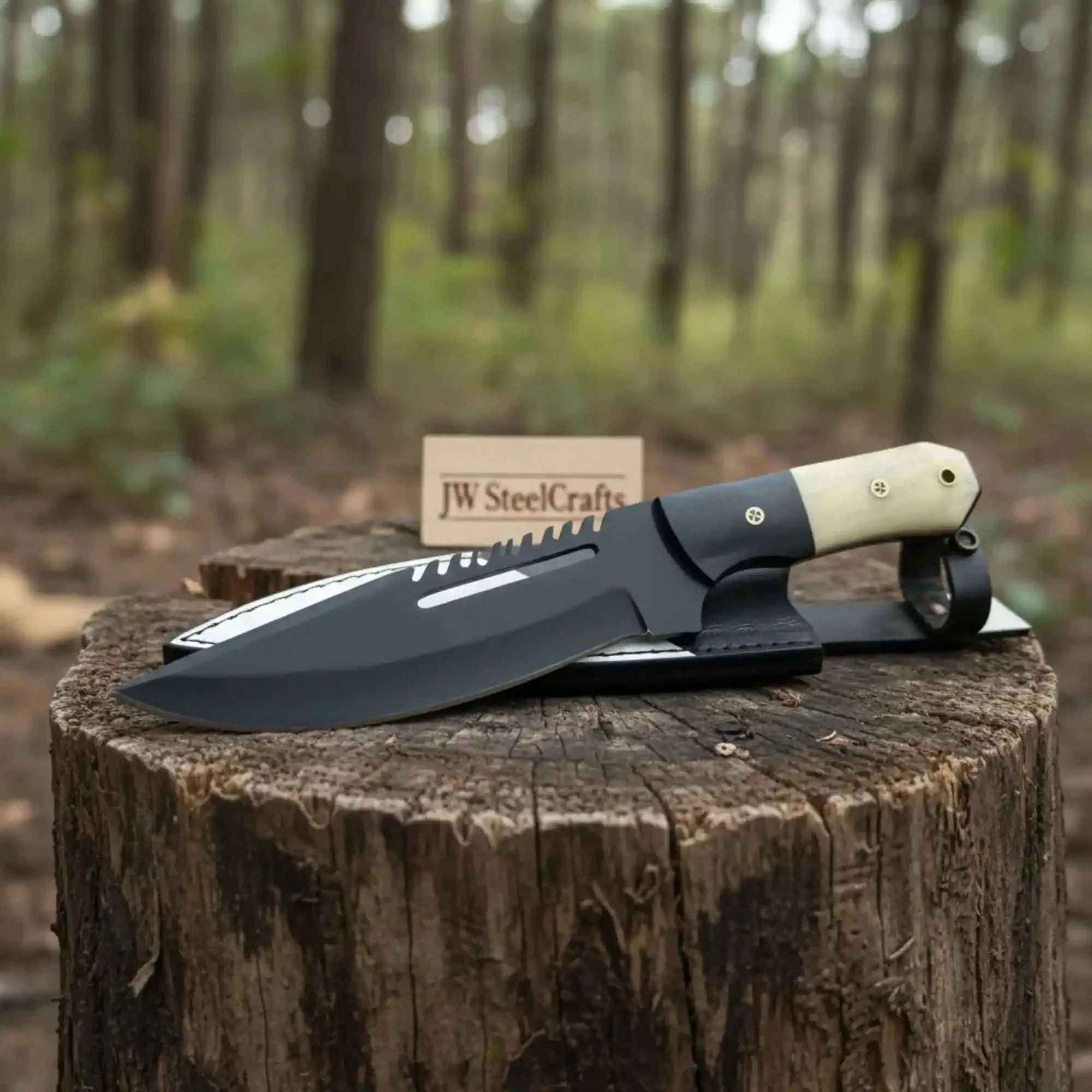 Palmarius Outdoors Straight Back Utility Knife 8” Blade Fixed Blade Filework Spine Bone Handle with Sheath 