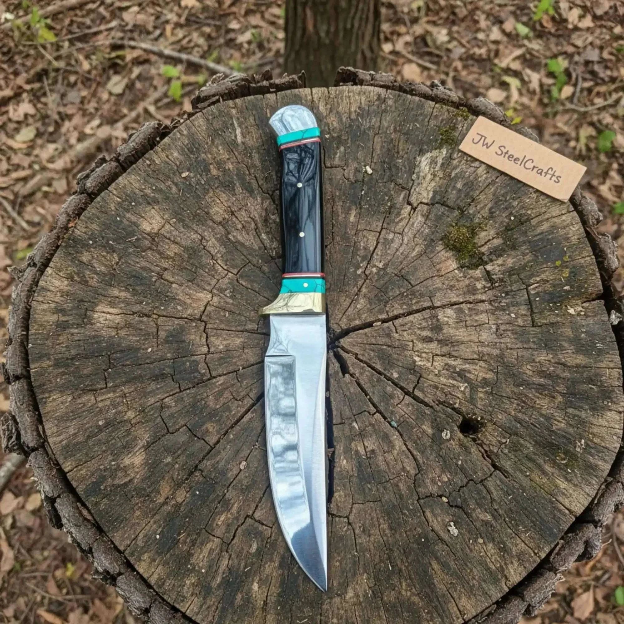Palmarius Outdoors Carbon Steel 9-Inch Clip Point Bowie Knife — Buffalo Horn Handle with Turquoise Spacers Bowie Knife