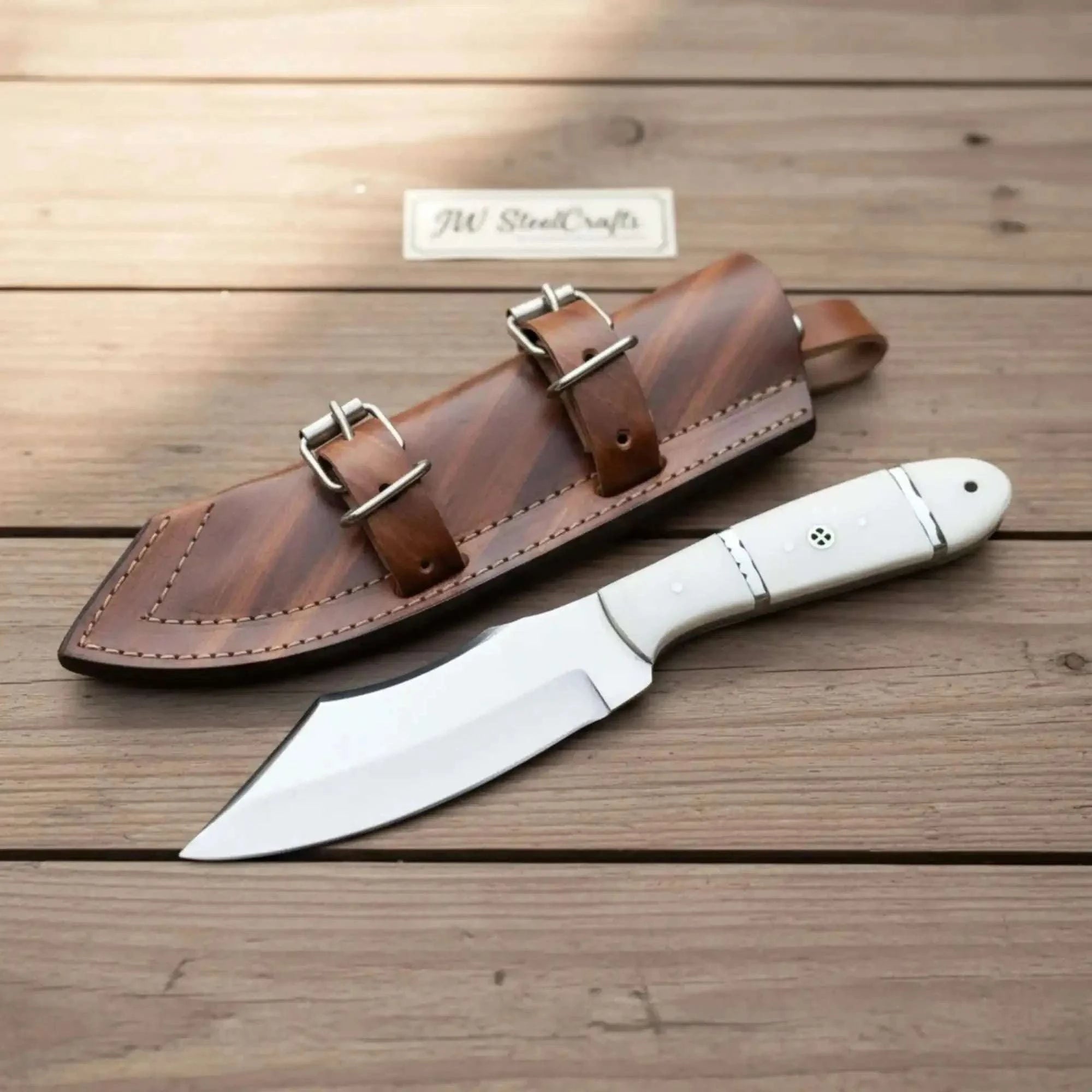 Palmarius Outdoors Handmade Carbon Steel Hunting Knife with White Epoxy Resin Handle Survival Knife