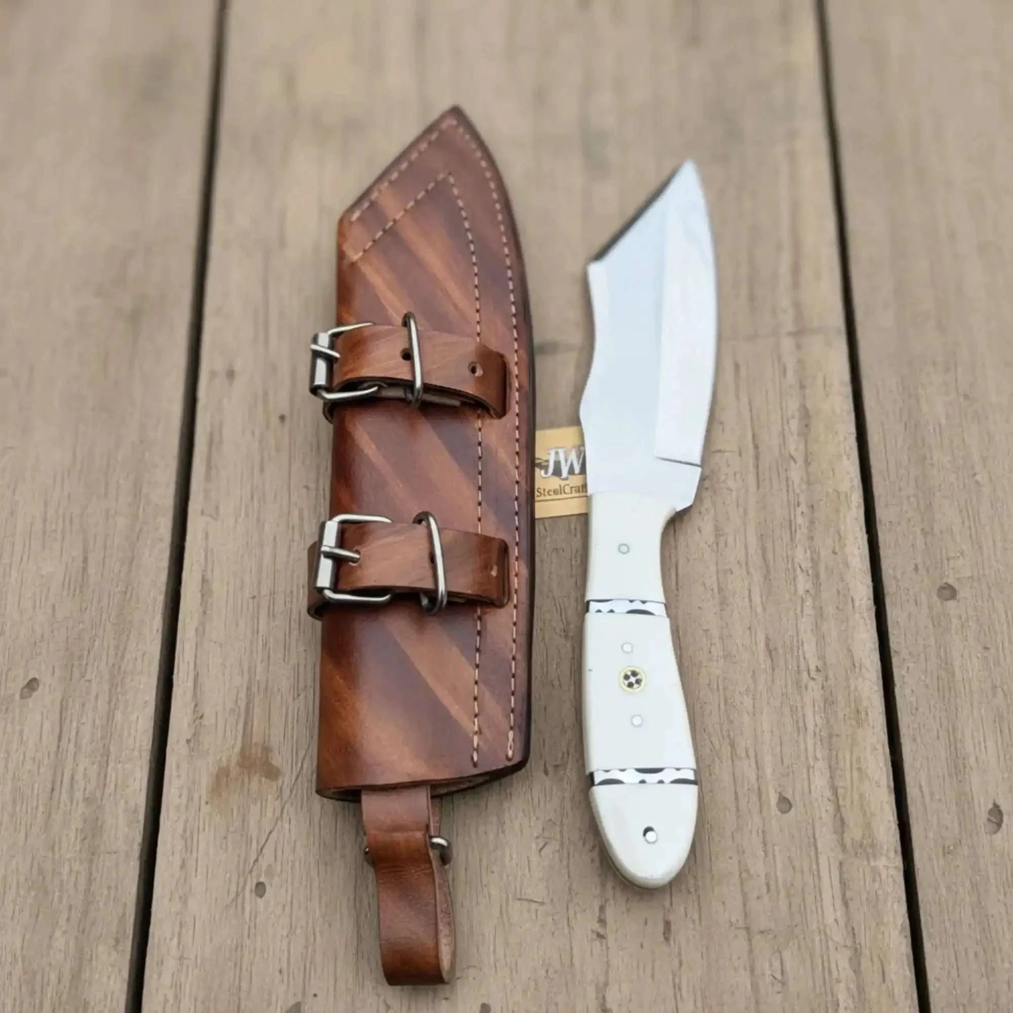 Palmarius Outdoors Handmade Carbon Steel Hunting Knife with White Epoxy Resin Handle Survival Knife