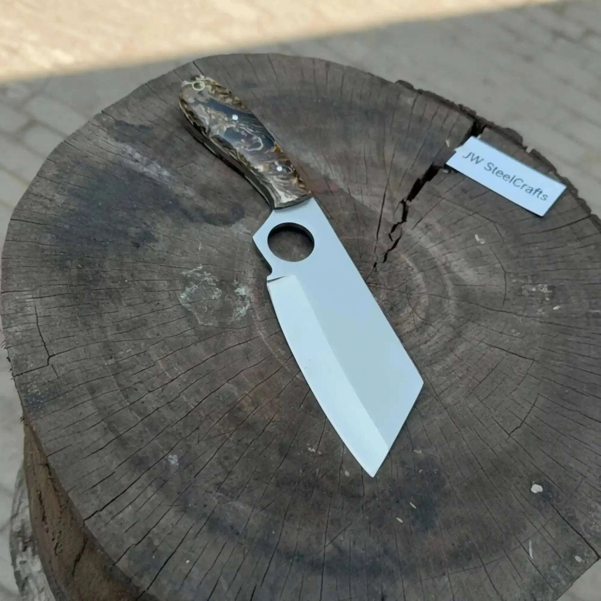 Palmarius Outdoors Sheepsfoot Fixed Blade Knife Polished Blade Thumb Hole Resin Handle 