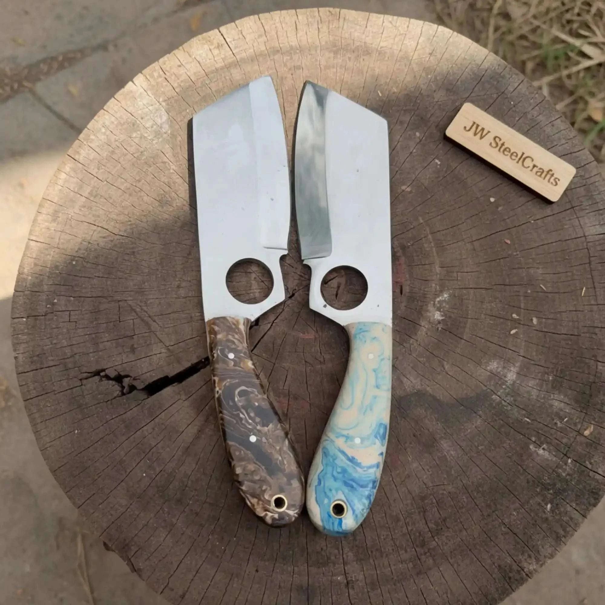 Palmarius Outdoors Mini Cleaver Knife Western Style Utility Cleaver Thumb Hole Resin Handle Fixed Blade 