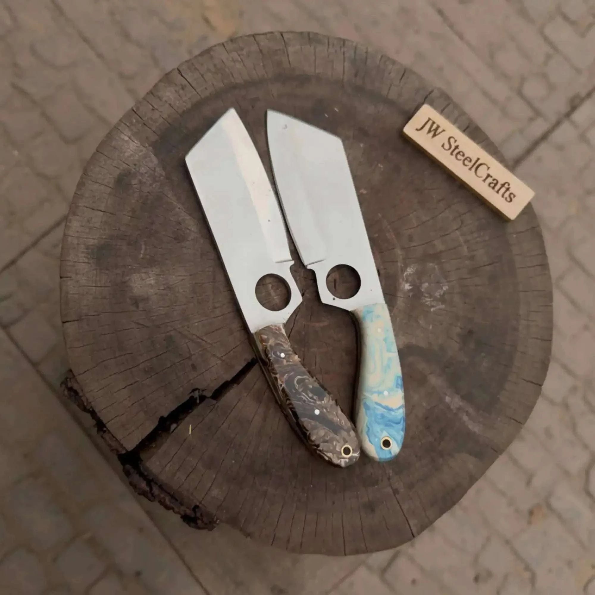 Palmarius Outdoors Mini Cleaver Knife Western Style Utility Cleaver Thumb Hole Resin Handle Fixed Blade 