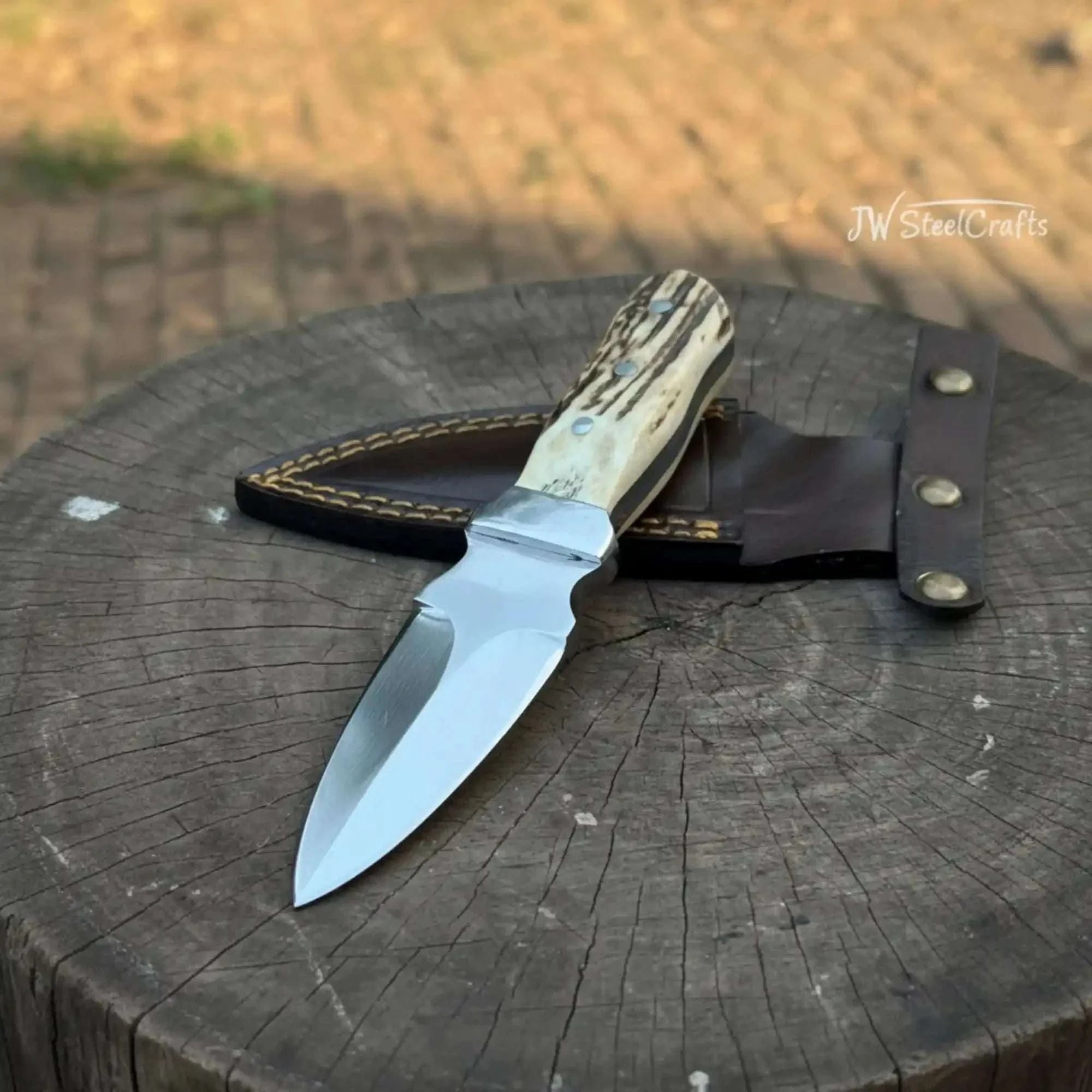 Palmarius Outdoors Handmade Dagger Knife with Stag Antler Handle | Full Tang Fixed Blade 