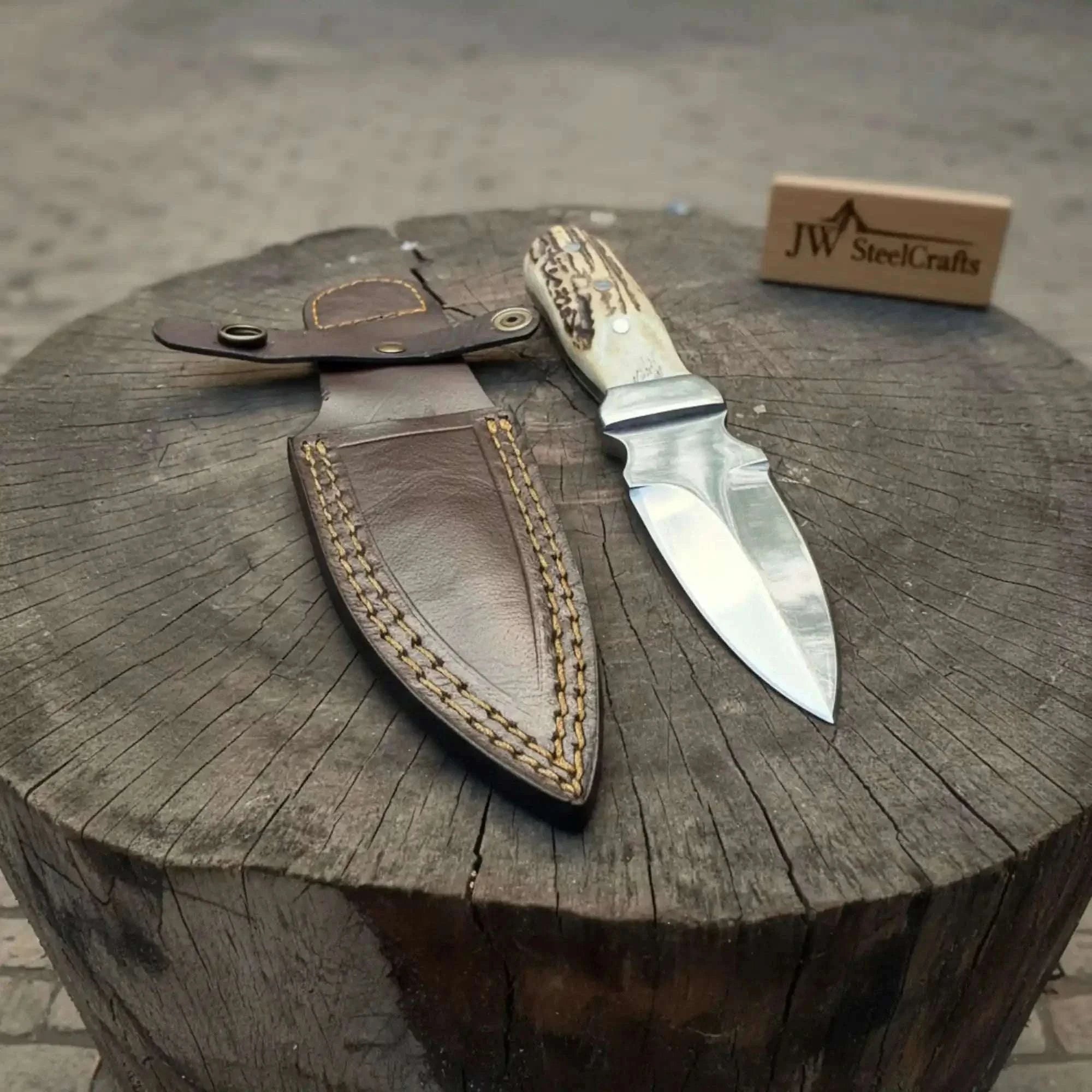 Palmarius Outdoors Handmade Dagger Knife with Stag Antler Handle | Full Tang Fixed Blade 