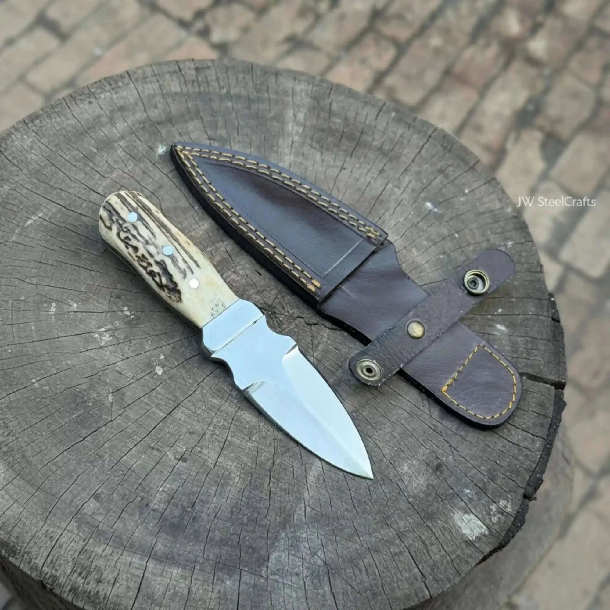 Palmarius Outdoors Handmade Dagger Knife with Stag Antler Handle | Full Tang Fixed Blade 