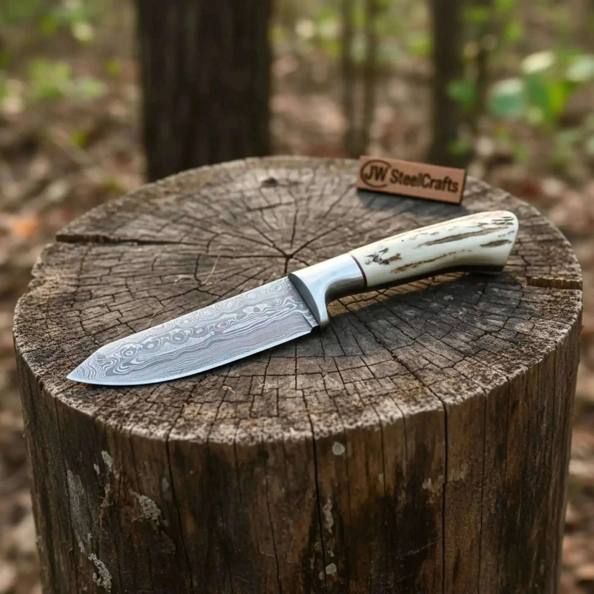 Palmarius Outdoors Handmade Damascus Skinner Knife with Synthetic Stag Handle | Full Tang Drop Point Blade 
