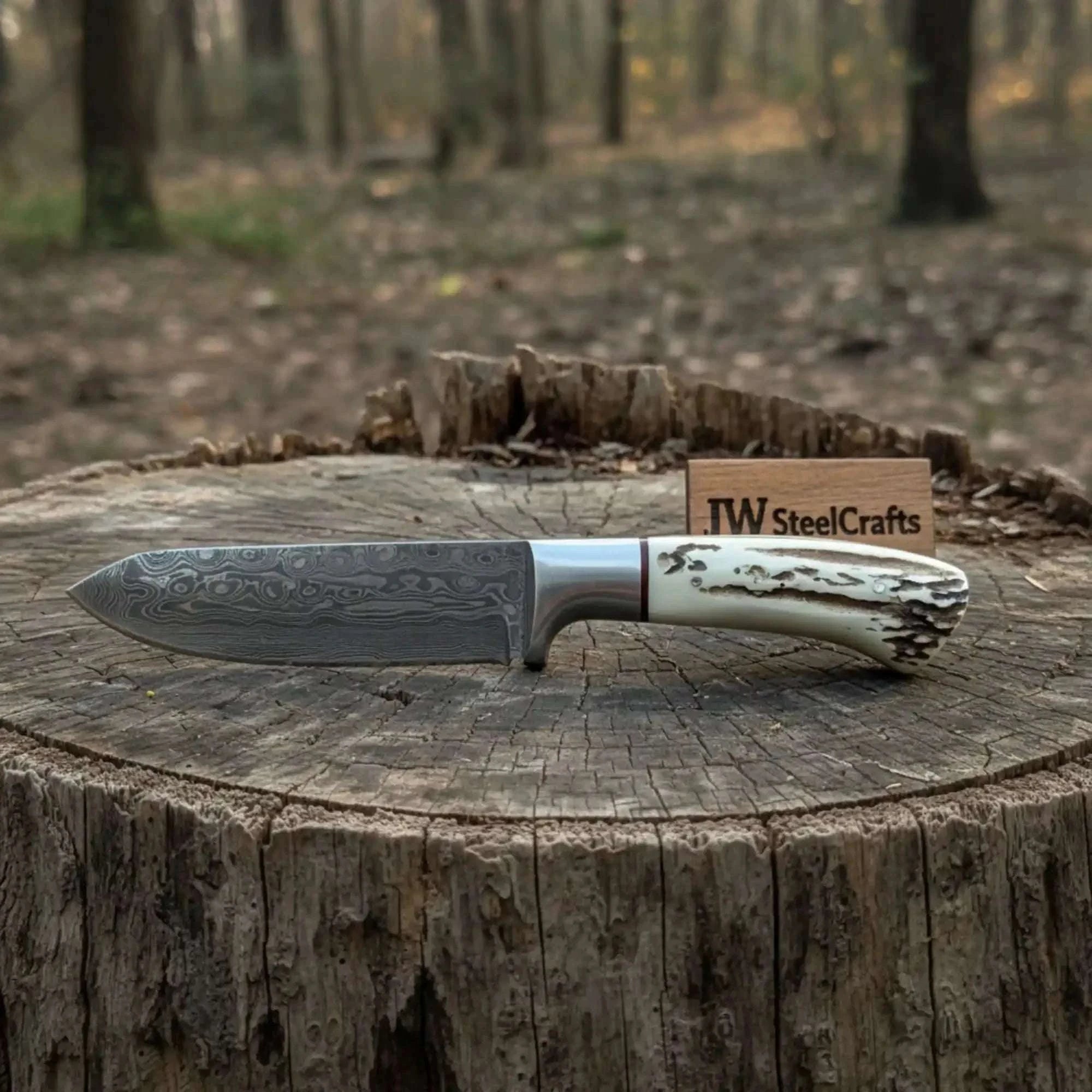 Palmarius Outdoors Handmade Damascus Skinner Knife with Synthetic Stag Handle | Full Tang Drop Point Blade 