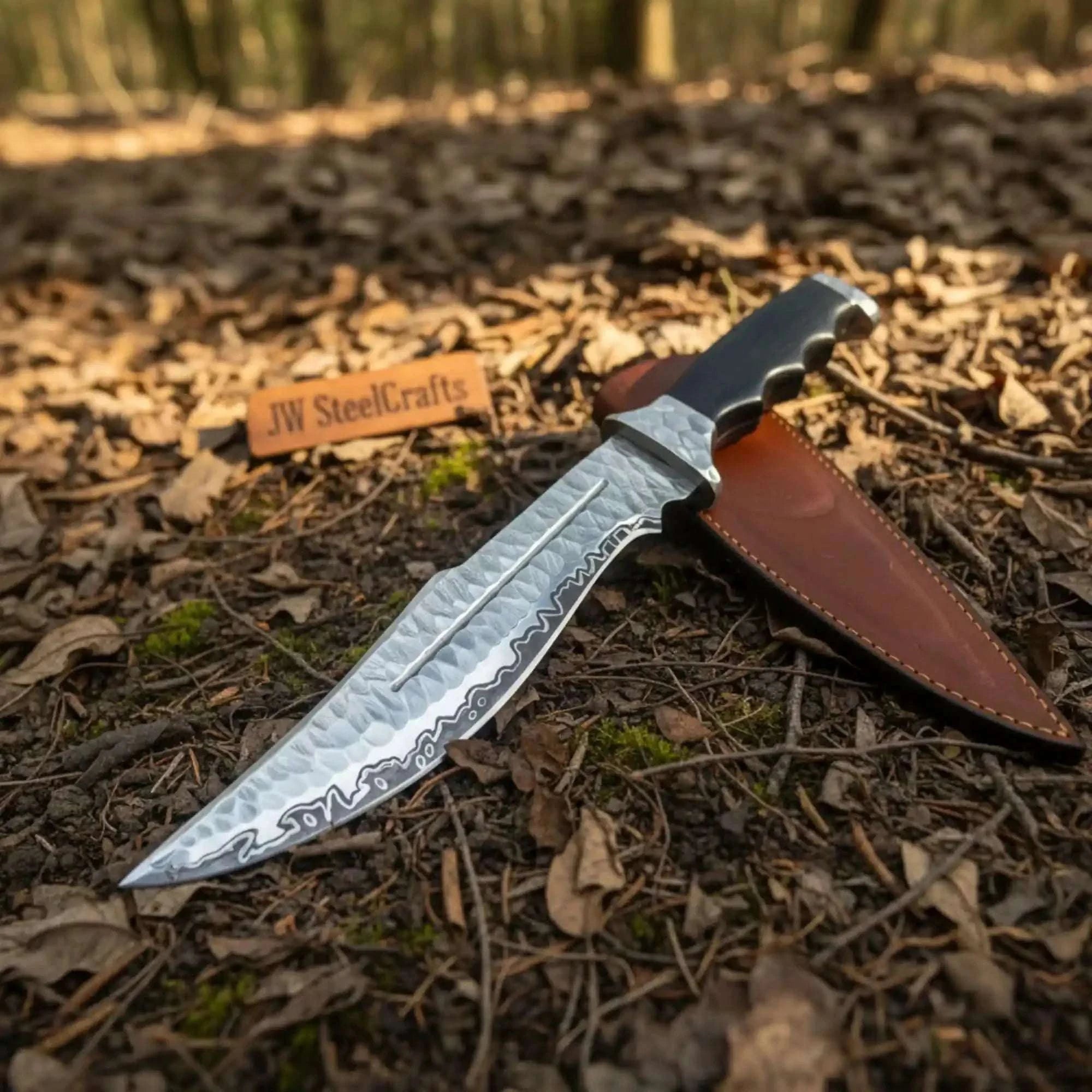 Palmarius Outdoors Handmade Carbon Steel Bowie Knife with Black Resin Handle | Full Tang Clip Point Blade 