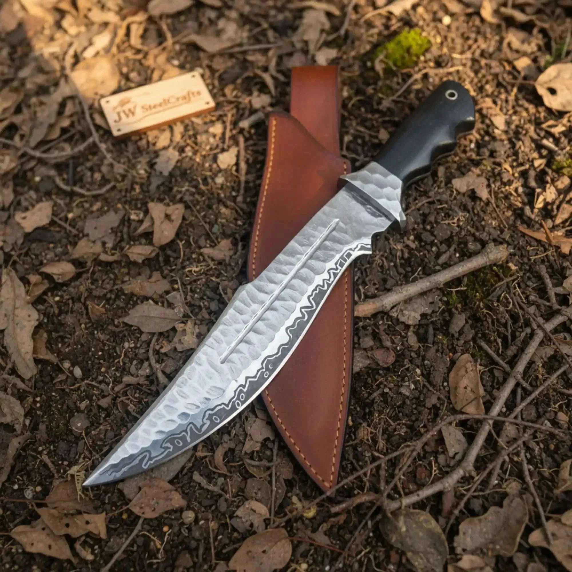 Palmarius Outdoors Handmade Carbon Steel Bowie Knife with Black Resin Handle | Full Tang Clip Point Blade 
