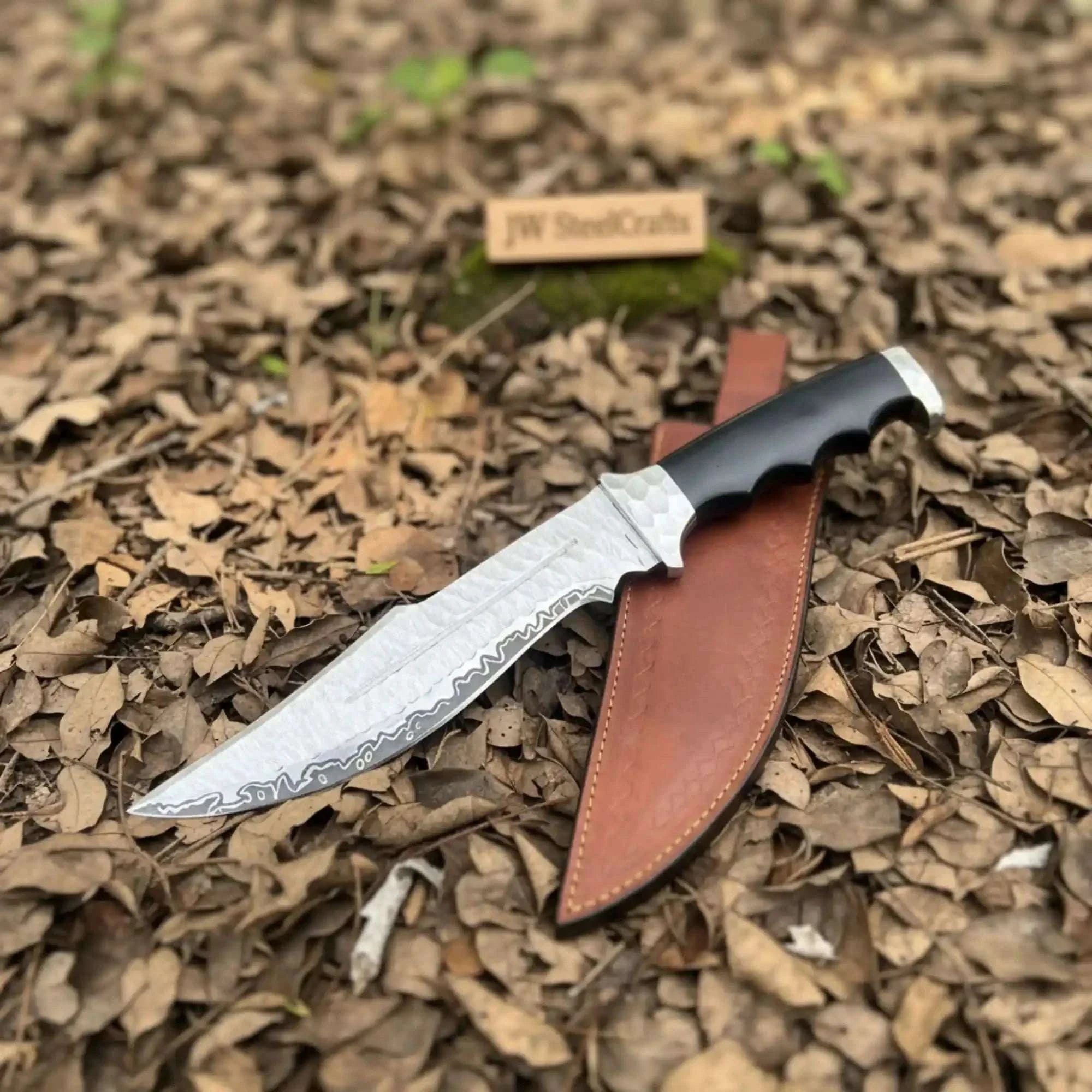 Palmarius Outdoors Handmade Carbon Steel Bowie Knife with Black Resin Handle | Full Tang Clip Point Blade 