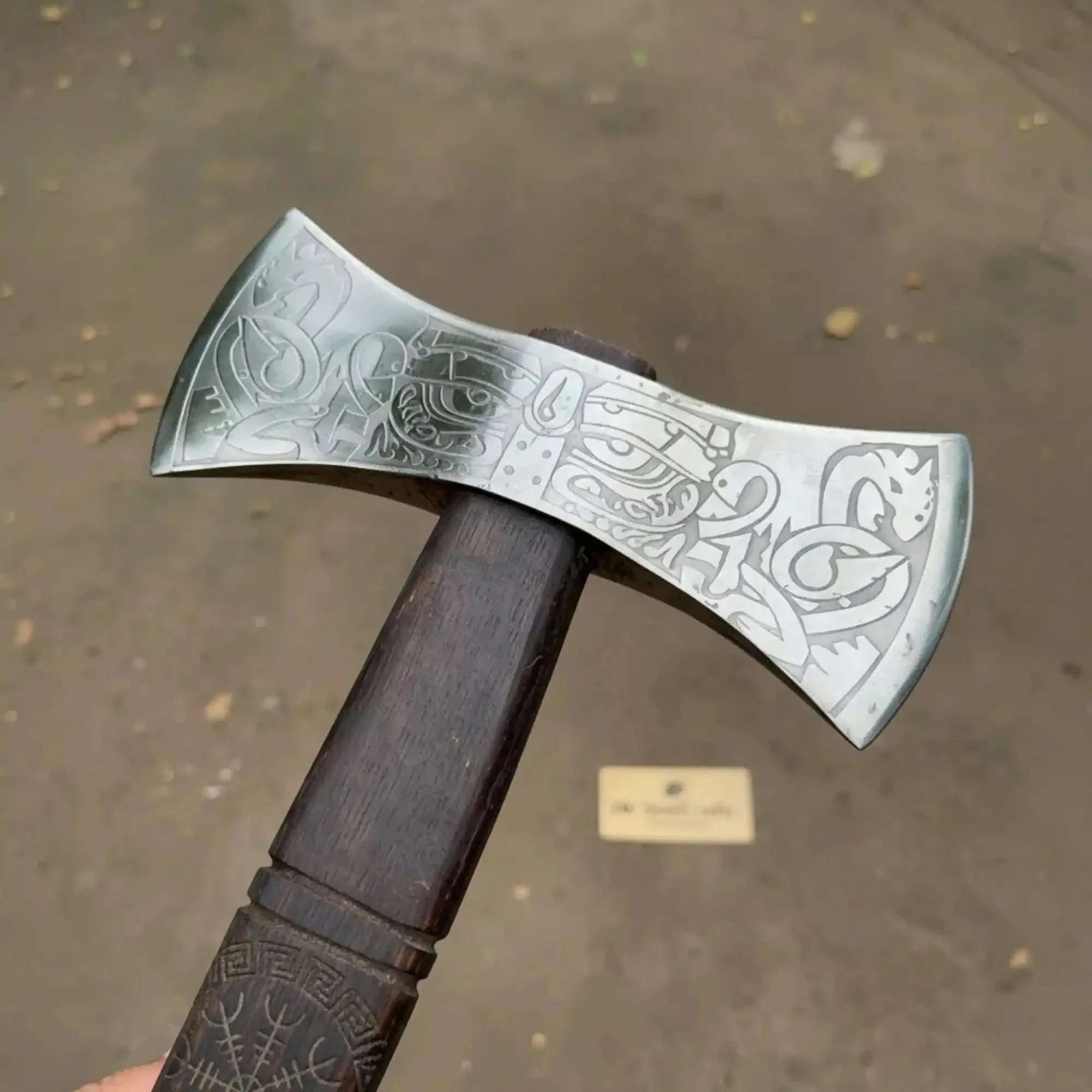 Palmarius Outdoors American Double Bit Axe with Wood Handle and Engraved Head Handmade Axe