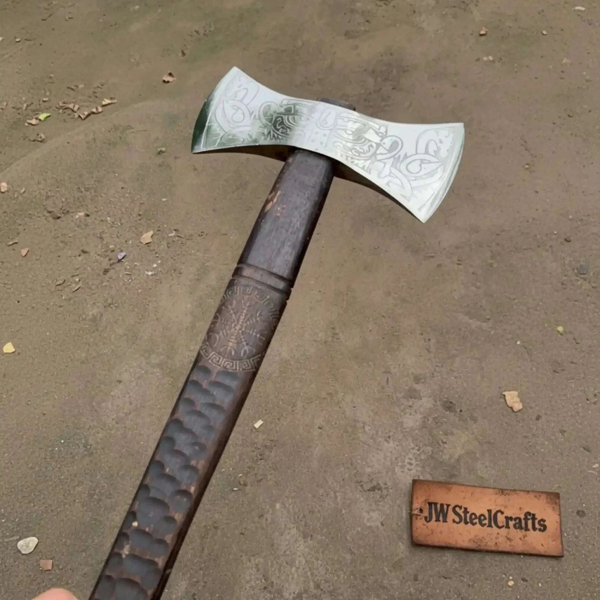 Palmarius Outdoors American Double Bit Axe with Wood Handle and Engraved Head Handmade Axe