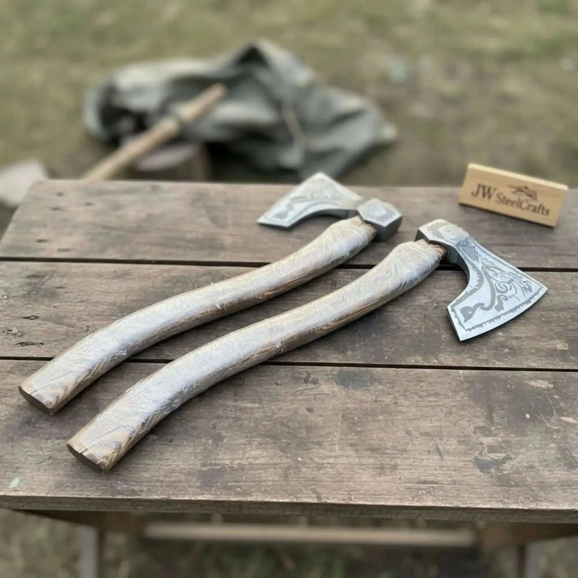 Palmarius Outdoors Norse Bearded Axe Pair — Viking Style Handmade Wood Cutting Tool Viking Axes