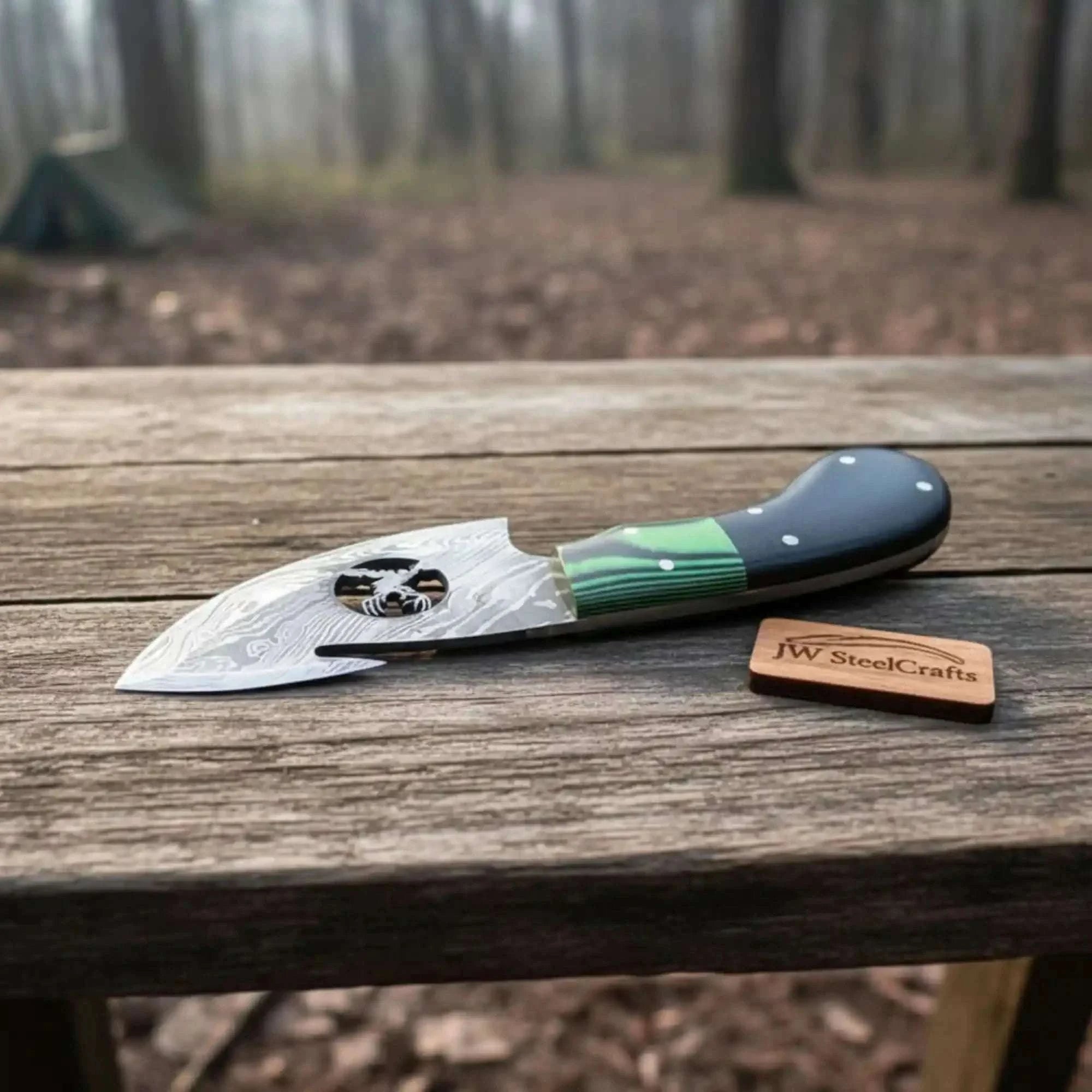 Palmarius Outdoors Damascus Steel Folding Gut Hook Skinner Knife 3-4 Inch Hunting Pocket Knife Liner Lock 