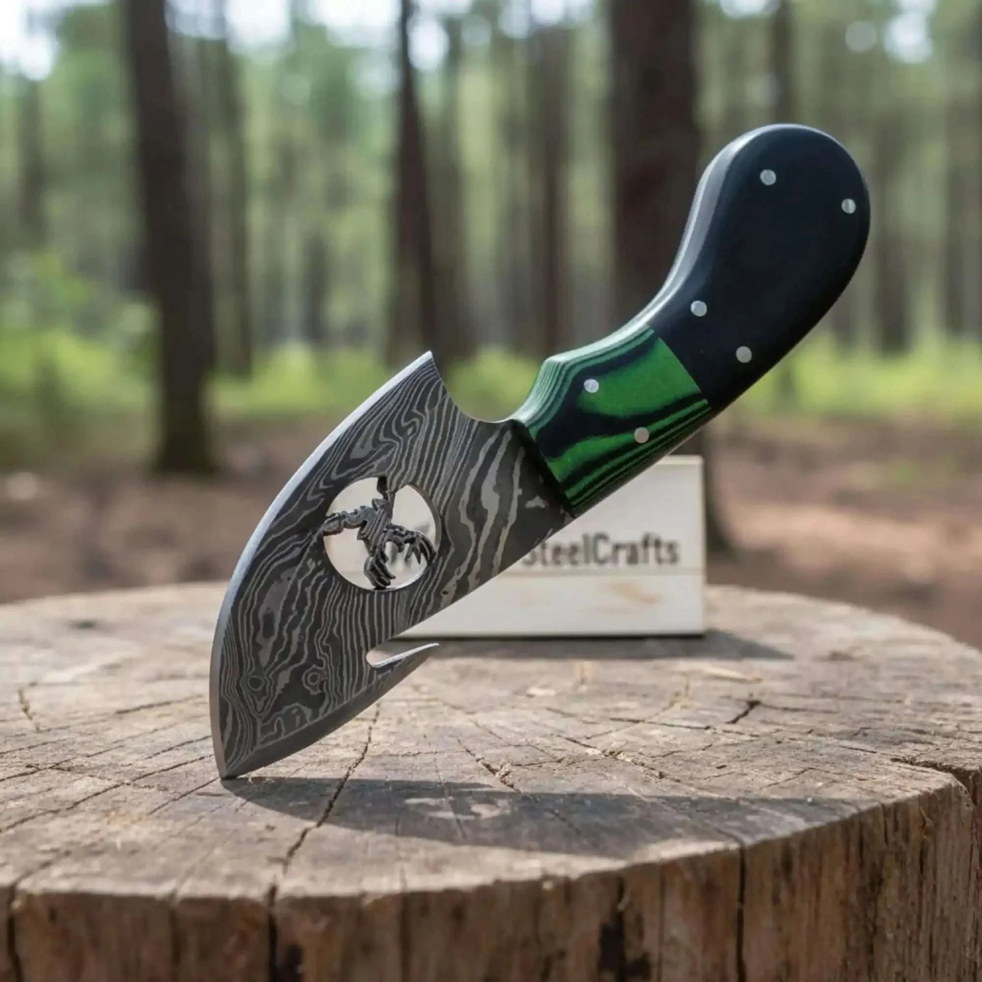 Palmarius Outdoors Damascus Steel Folding Gut Hook Skinner Knife 3-4 Inch Hunting Pocket Knife Liner Lock 