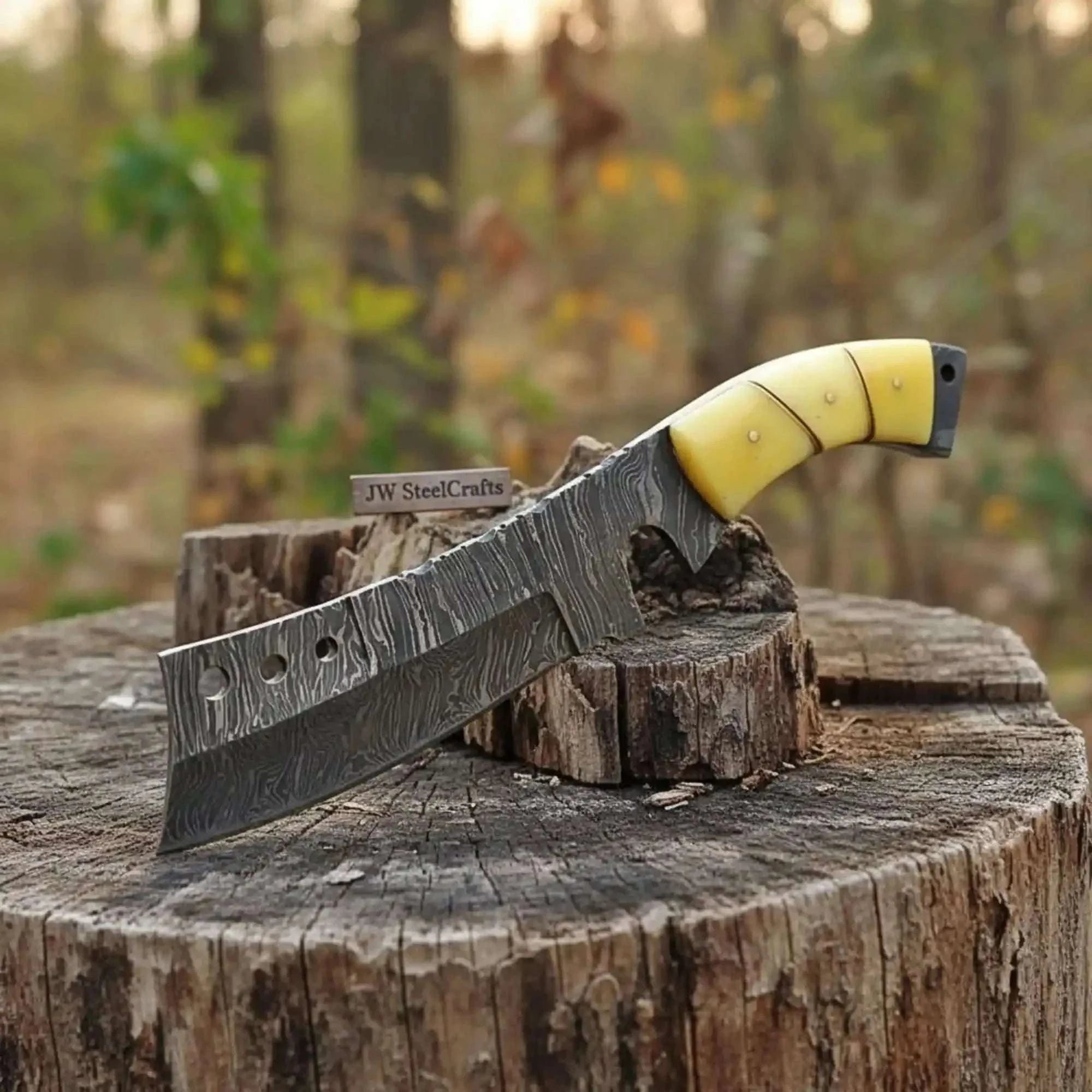 Palmarius Outdoors Handmade Damascus Tanto Knife with Camel Bone Handle | Full Tang Fixed Blade 