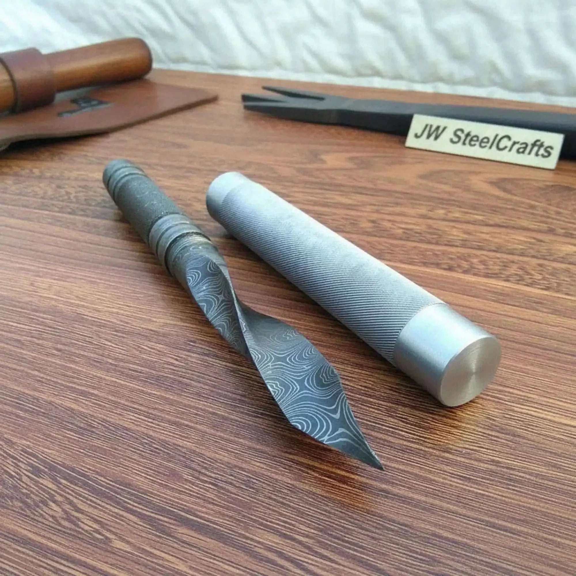 Palmarius Outdoors Handmade Damascus Aikuchi Tanto Knife with Aluminum Saya | Full Tang Japanese Style Knife 